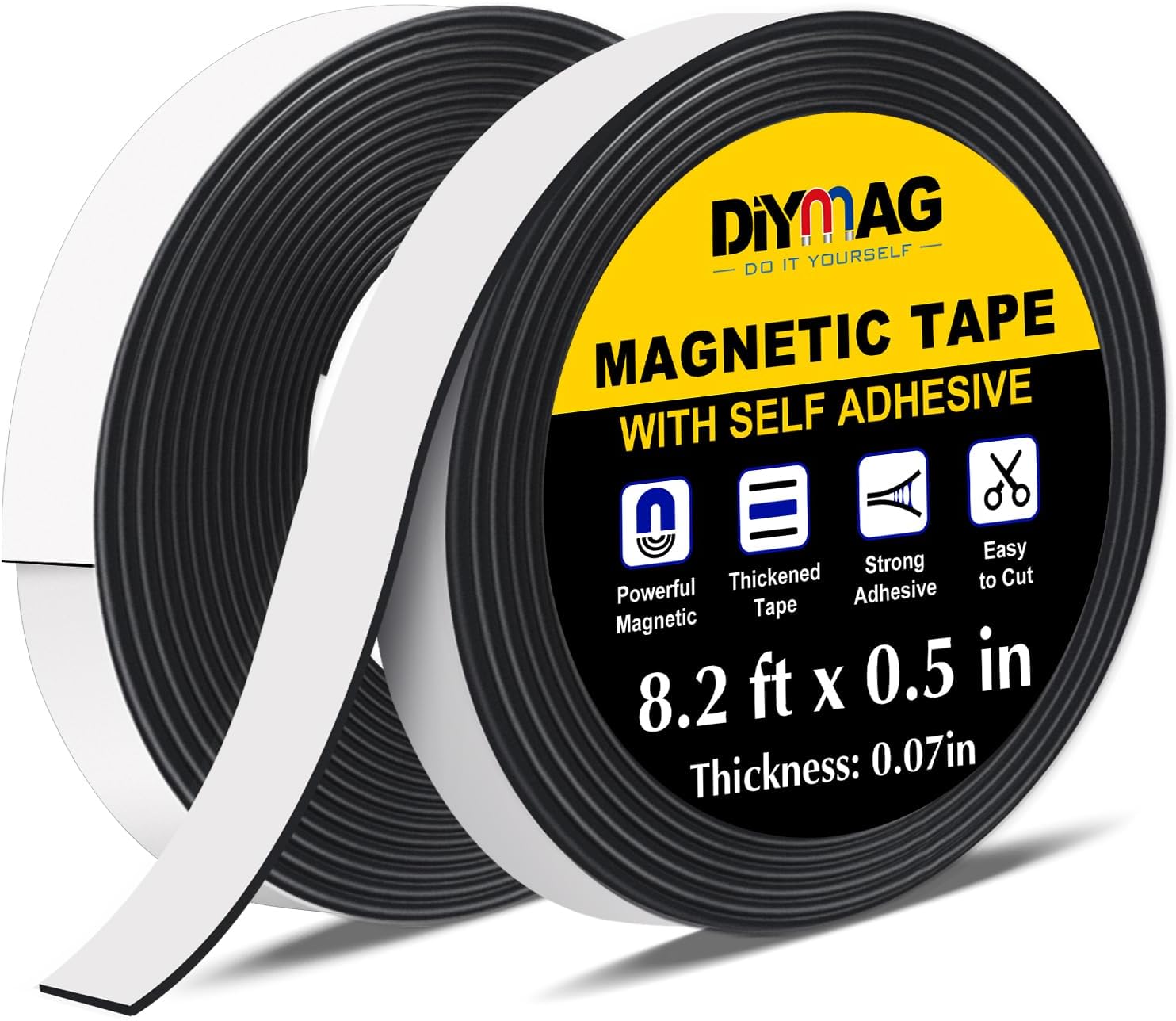 DIYMAG Cinta magnética, 2 rollos de tira magnética con fuerte autoadhesivo y flexible, rollo de cinta magnética para proyectos de manualidades,