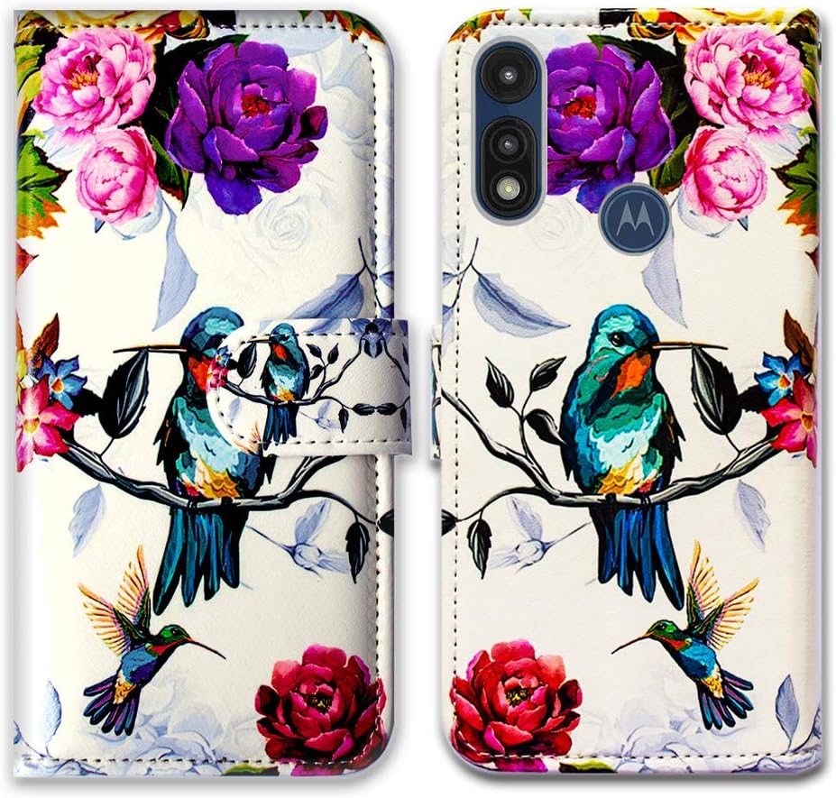 Funda para Moto E 2020Motorola E, colibrí en flores de cuero con tarjetero y soporte para ranura para tarjetas para Motorola Moto E 2020