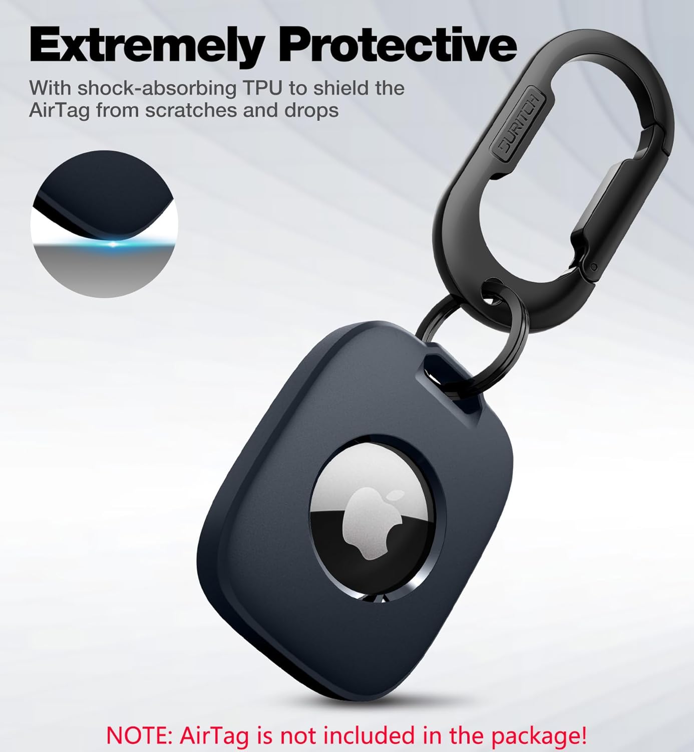 SURITCH Soporte para Apple AirTag, funda AirTag con mosquetón antipérdida, llavero protector de TPU a prueba de golpes para niños, llaves, mascotas,
