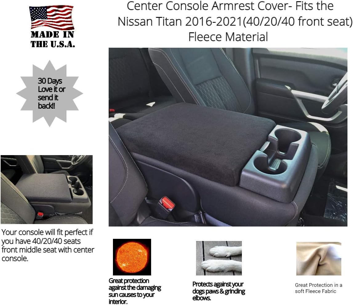 Se adapta al Nissan Titan 2015-2021 de tela polar para reposabrazos de consola de asiento central (negro)