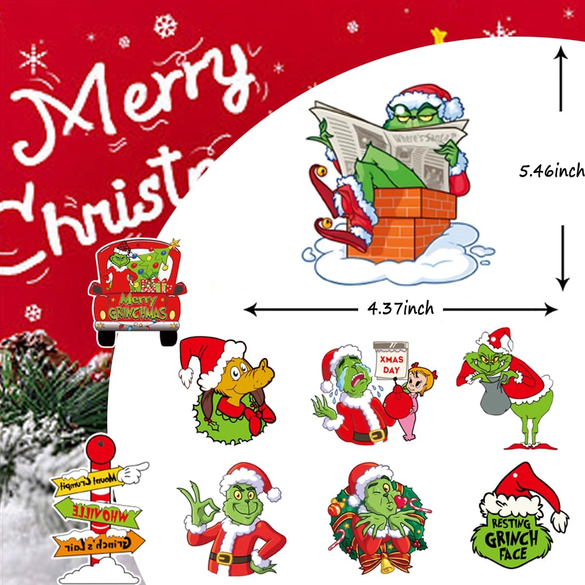 24 piezas de decoración de árbol de Navidad de Grinch, adorno colgante para árbol de Navidad, monstruo verde, decoraciones de Navidad, decoración de