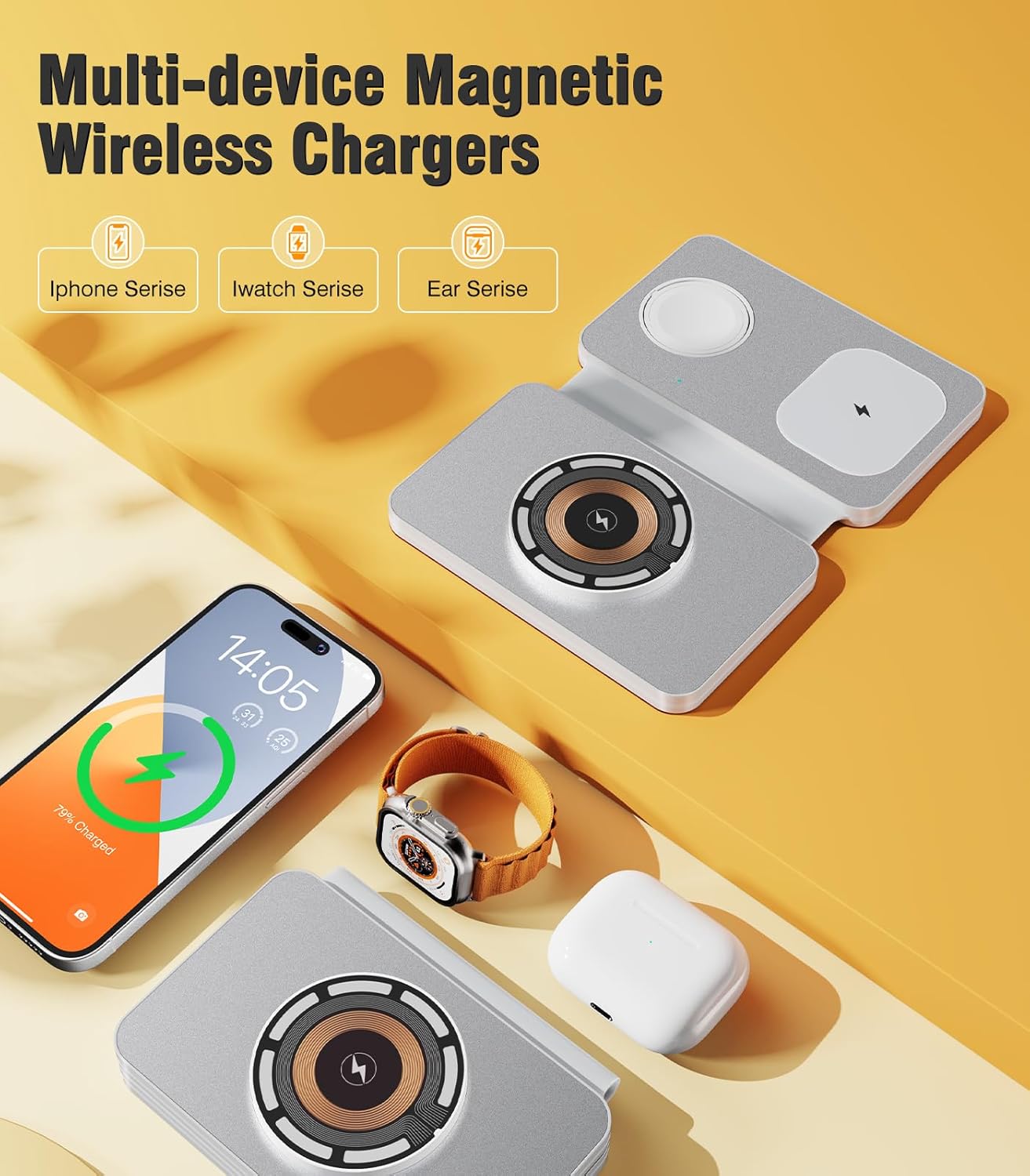 Estación de carga 3 en 1 para dispositivos Apple, cargador inalámbrico Mag-Safe de 21 W, cargador de viaje plegable para múltiples dispositivos para