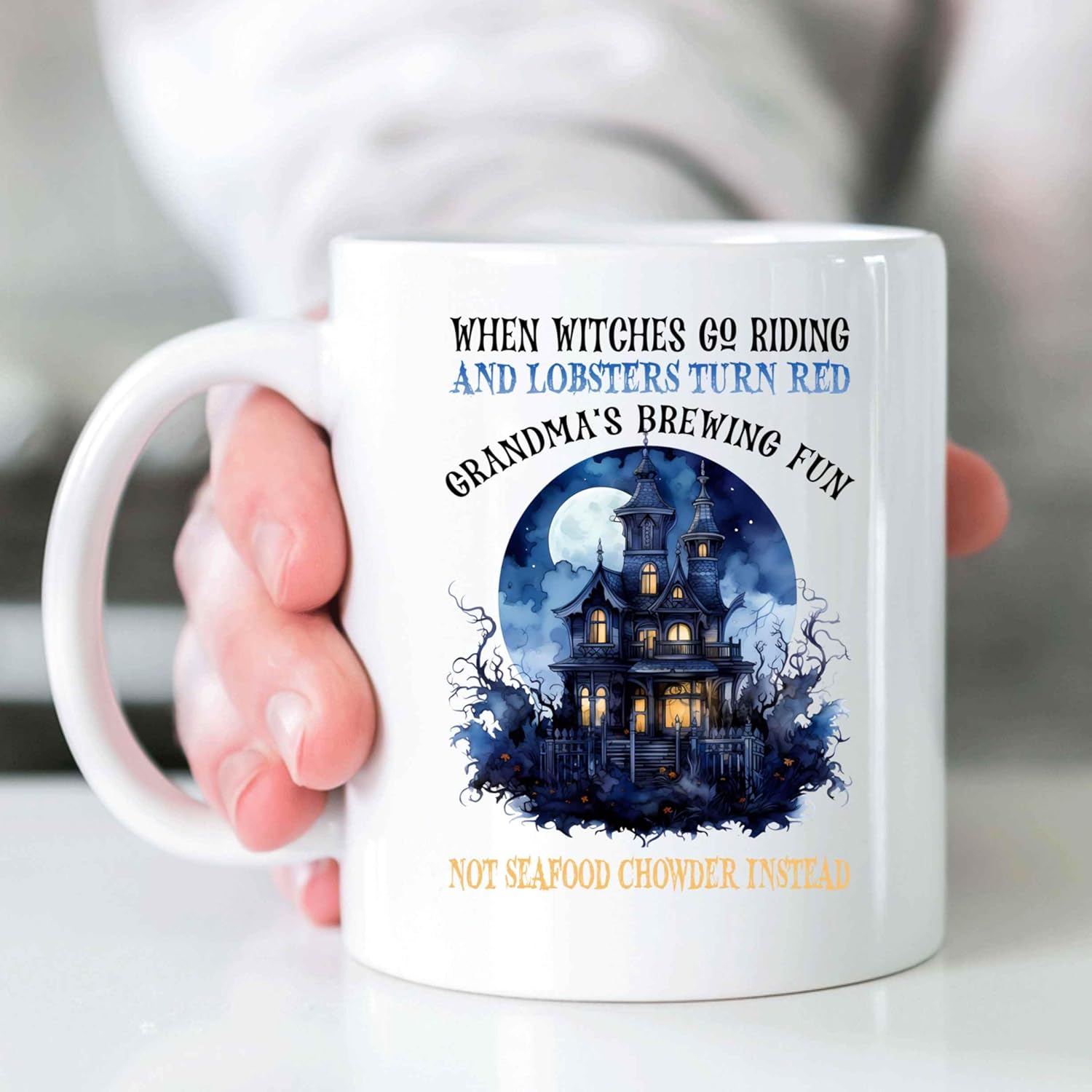 Novelty Gift Coffee Mug Novelty Gift Spooky & Fun Gifts For Grandma’s & Granddaughter On Halloween – When Witches Go Riding And Lobsters Turn Red