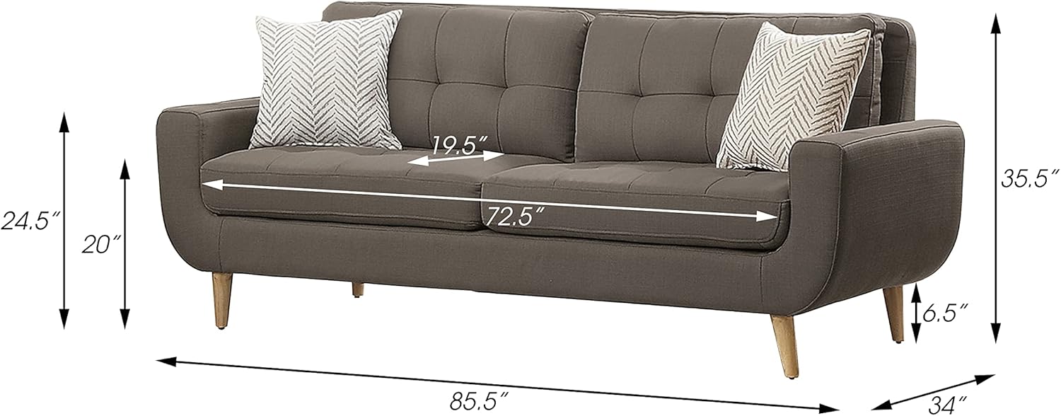Lexicon Mckinley – Sofá de tela copetudo con 2 almohadas, 85.5 pulgadas de ancho, gris