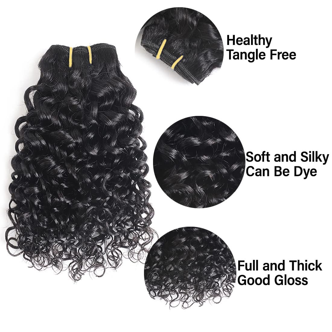 Paquetes de cabello humano rizado ondulado 4 paquetes cortos de 8, 8, 8, 8 pulgadas, paquetes de ondas de agua 10A brasileño 100% sin procesar,