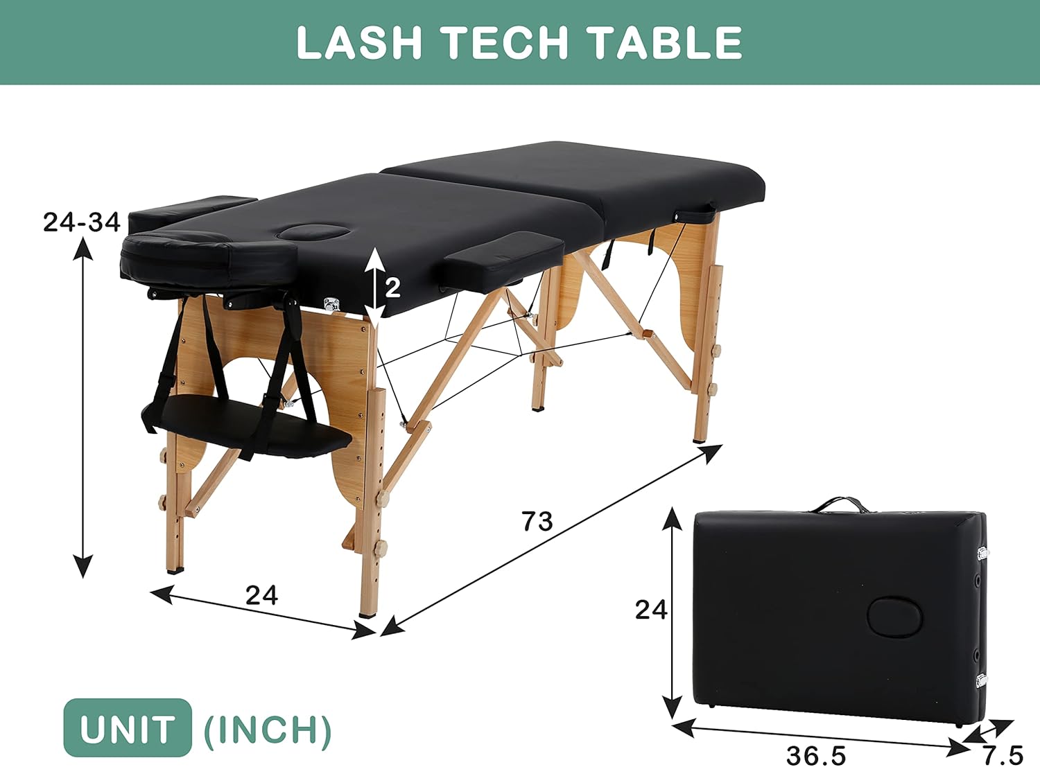 Mesa de masaje portátil, mesa de masaje plegable con funda de transporte, altura ajustable para cama de pestañas, mesas de masaje portátiles para