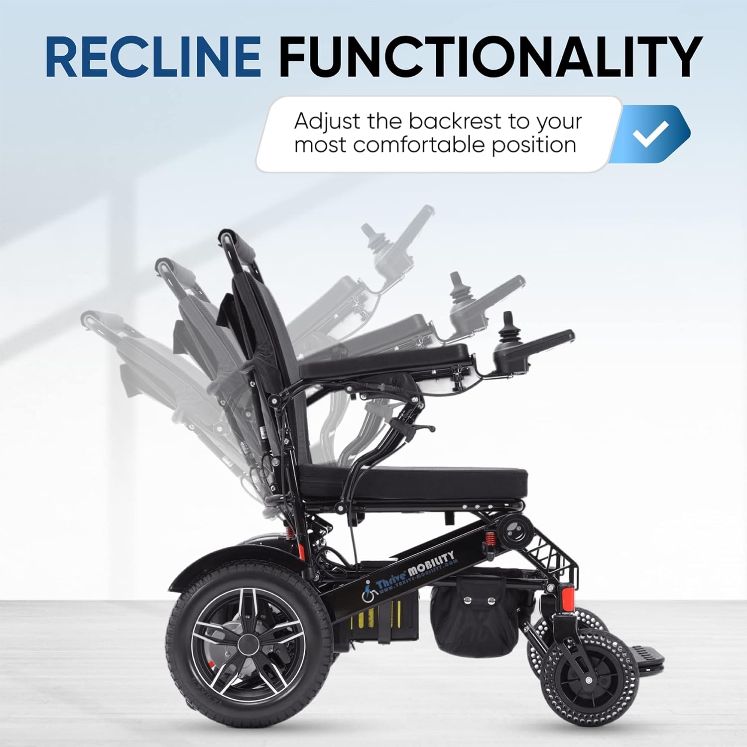 Thrive Mobility Sillas de ruedas eléctricas plegables y de viaje para adultos mayores, silla de ruedas motorizadas (negro, 17 pulgadas de ancho de