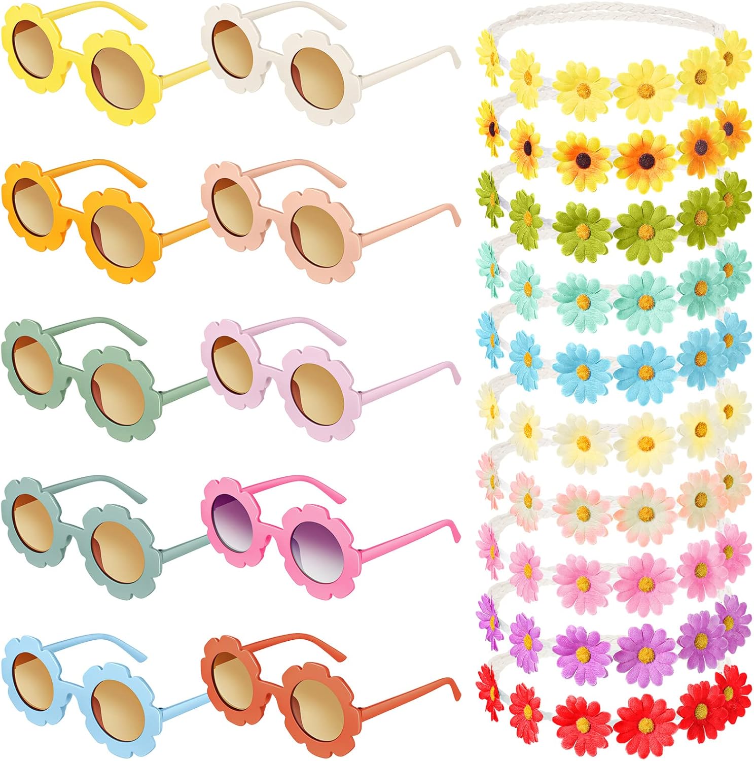 CHENGU Juego de diademas de lentes de sol con flores retro, decoraciones de fiesta hippie (estilo vivo, 20 piezas)