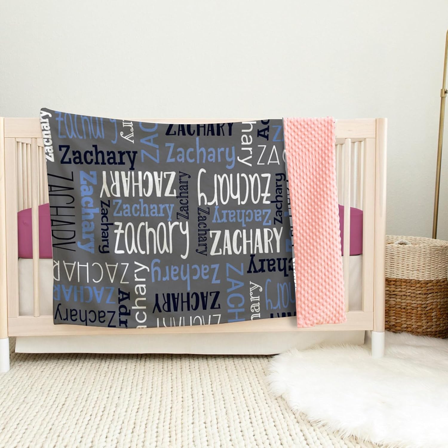 Manta de bebé personalizada, diseño de nombres personalizados, manta de felpa suave con respaldo de puntos de doble capa para niños y niñas, color