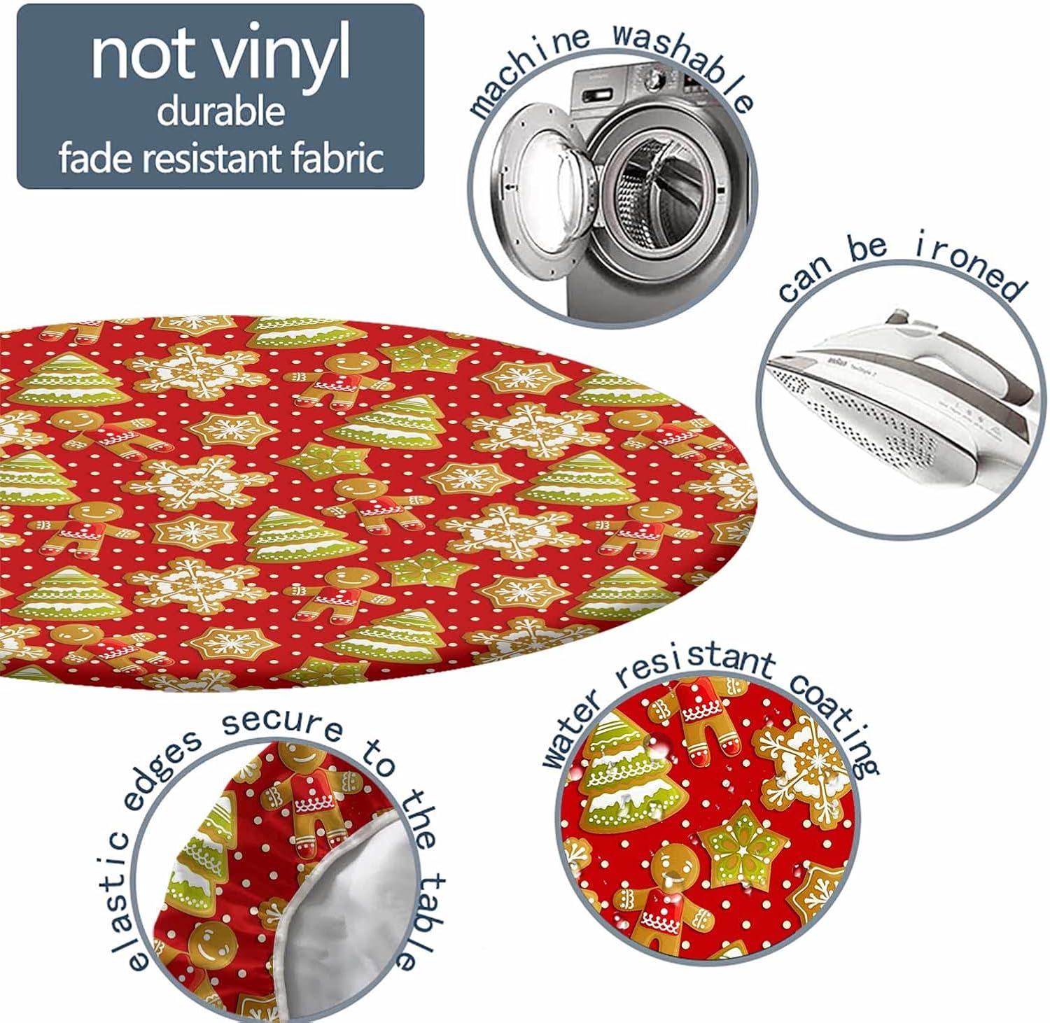 Mantel redondo ajustable de Navidad, mantel de poliéster con árbol de Navidad, mantel circular lavable para mesa de cena de Navidad, bufé, fiestas,