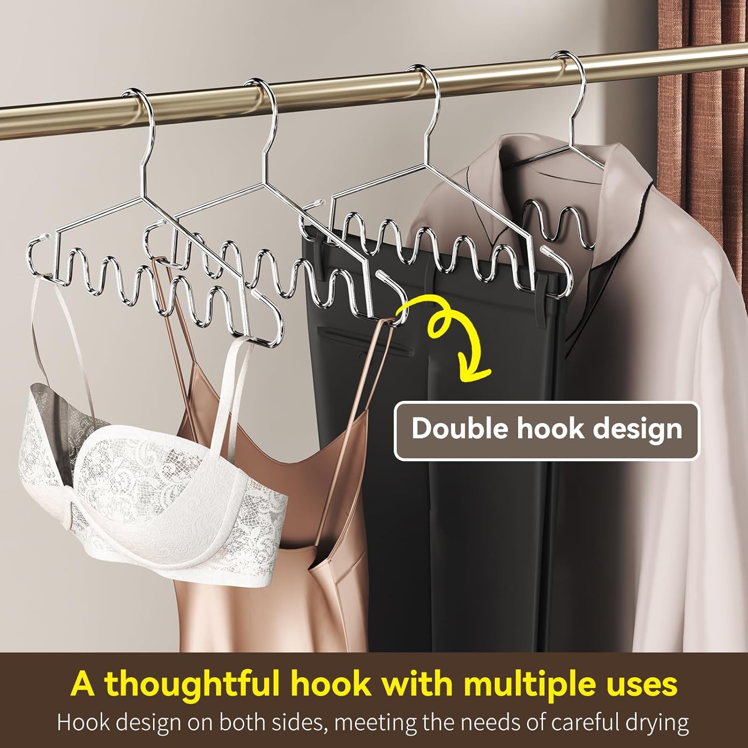 Perchas de metal de acero inoxidable resistente de 16.5 pulgadas para ropa, abrigos, faldas, ropa interior, bolsas, armarios, ahorradores de espacio