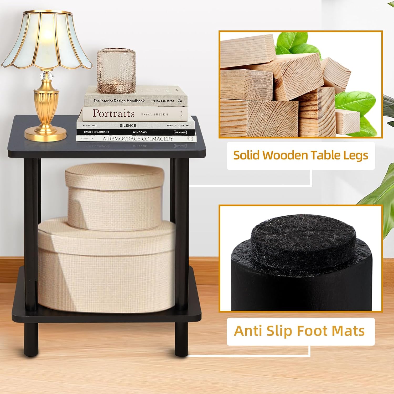 Yawinhe Mesa auxiliar de 2 niveles, mesita de noche de 15.7 x 11.8 x 20.5 pulgadas con estante de almacenamiento, moderna mesa auxiliar de madera,