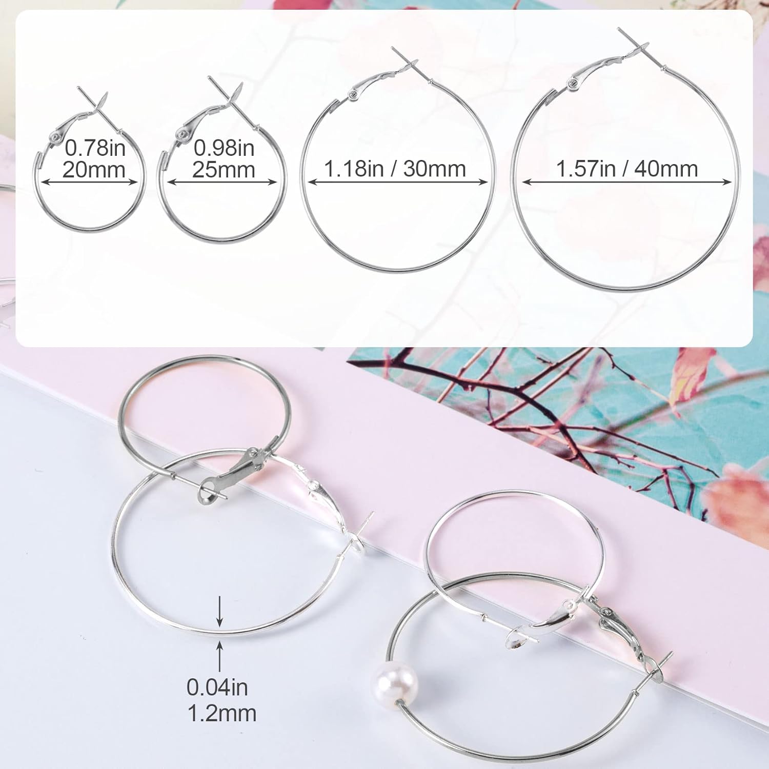 PAGOW 96 aros de aretes para hacer joyas, aretes redondos de aleación hipoalergénica, aretes de plata abiertos, accesorios de arte para manualidades