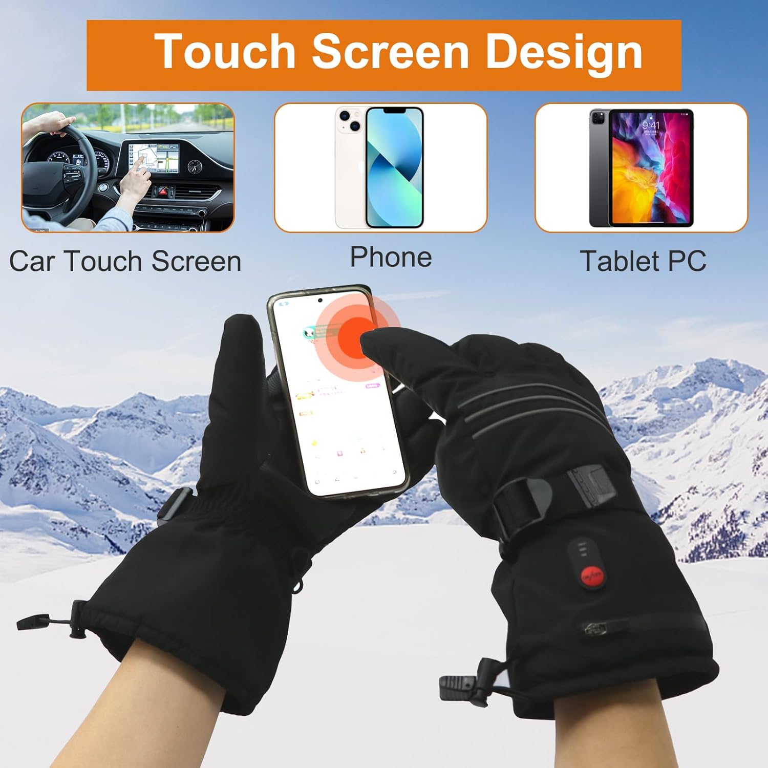 Heated Gloves for Men Women – 7.4V 6400 mAh Battery Rechargeable Electric Heated Gloves Touchscreen Waterproof Hand Warmer Gloves for Winter Hiking