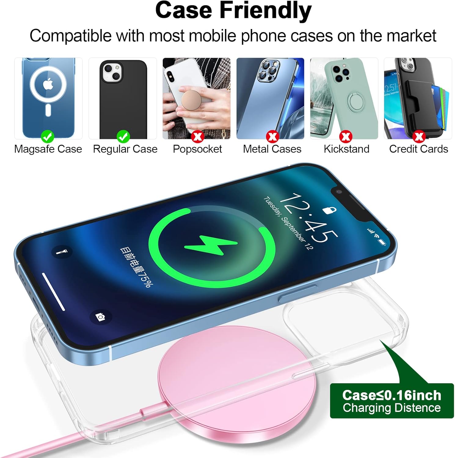 xiwxi Cargador inalámbrico magnético rápido de 15 W compatible con cargador MagSafe, almohadilla de carga inalámbrica para iPhone 1414 Plus14 Pro14