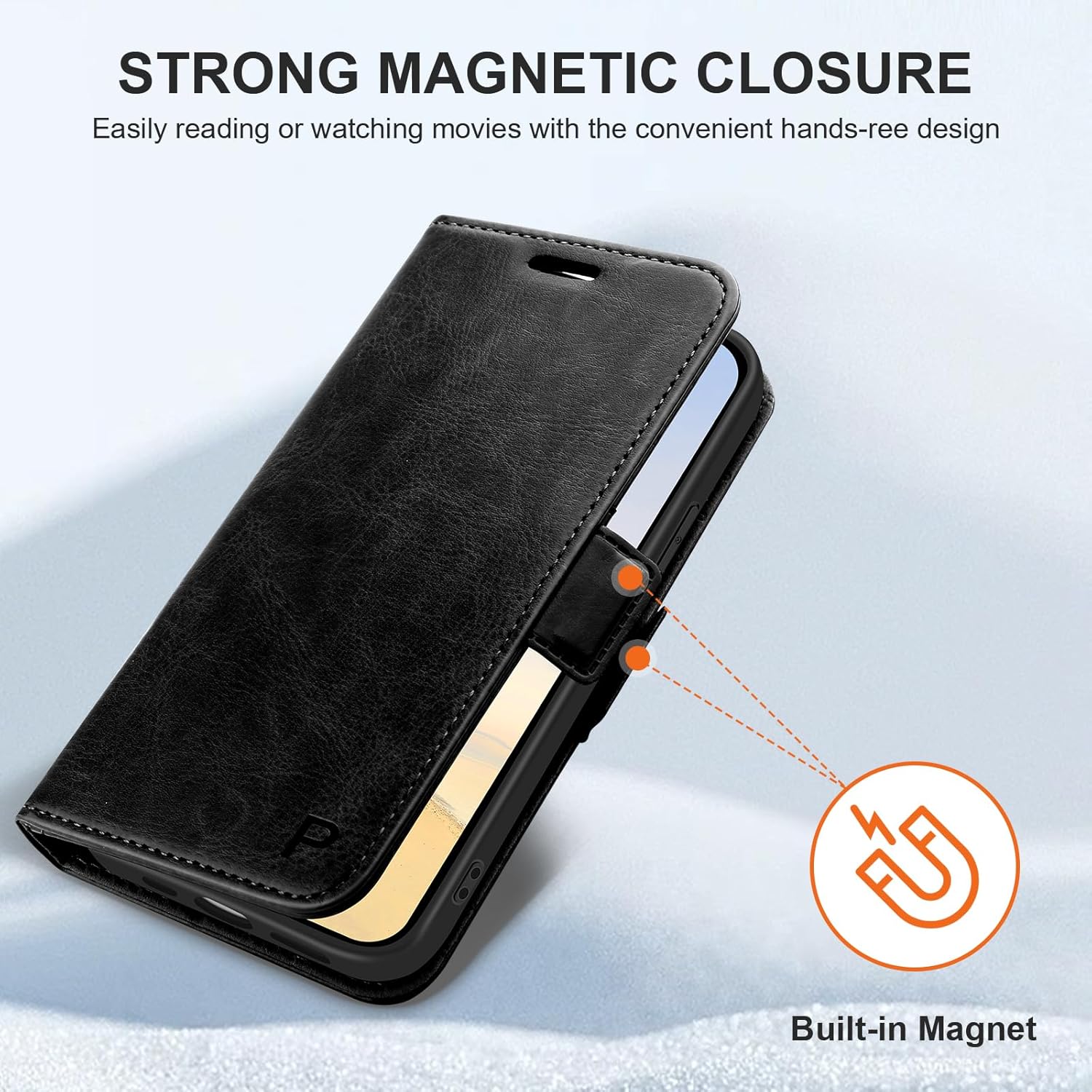 Funda de cuero con tarjetero bloqueo RFID 360 protección completa a prueba de golpes, cierre magnético, con ranuras para tarjetas y correa para la