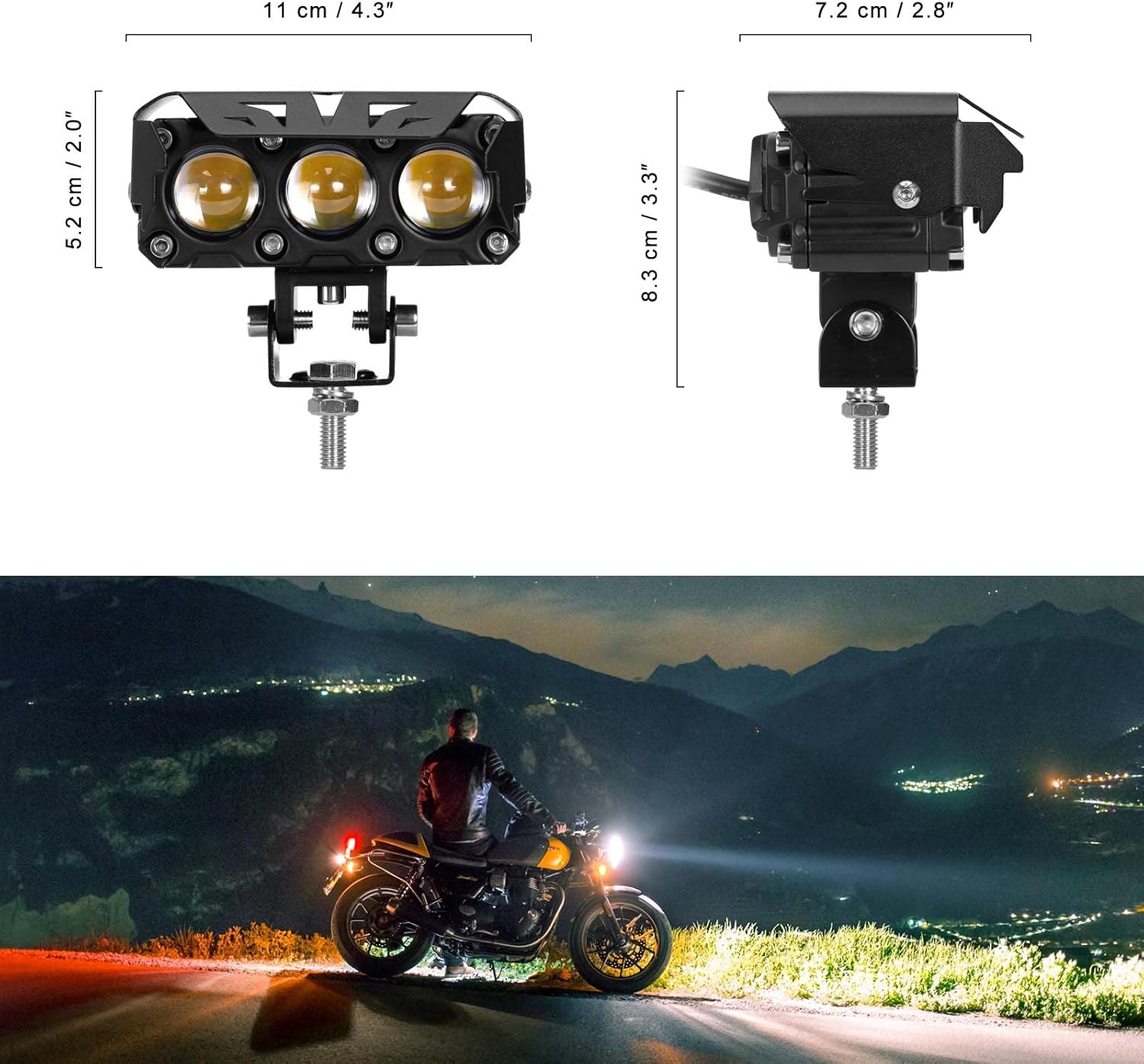 KAWELL Luz de conducción LED de 60 W, luz antiniebla auxiliar, foco LED, IP68, impermeable, doble color, luz de trabajo LED para motocicleta,