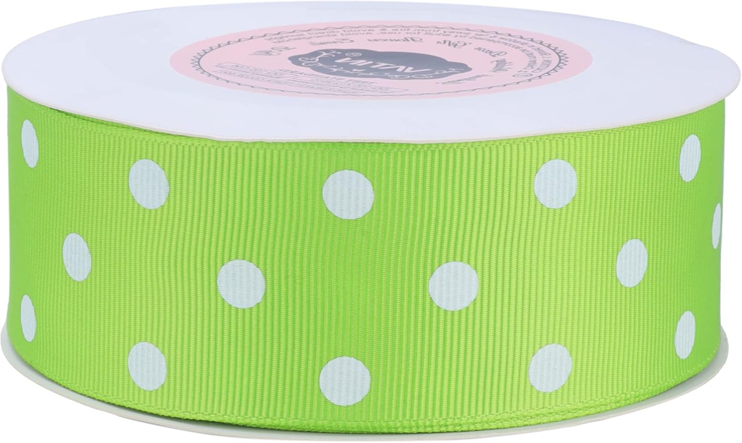 VATIN Cinta de grogrén de lunares para manualidades, carrete de 1-12 pulgadas de ancho por 10 yardas, color verde manzana con puntos blancos, uso