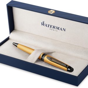 Waterman Bolígrafo Expert Laca dorada metálica con ribete de rutenio Punta media Tinta azul Con caja de regalo Waterman Bolígrafo Expert Laca dorada metálica con ribete de rutenio Punta media Tinta azul Con caja de regalo