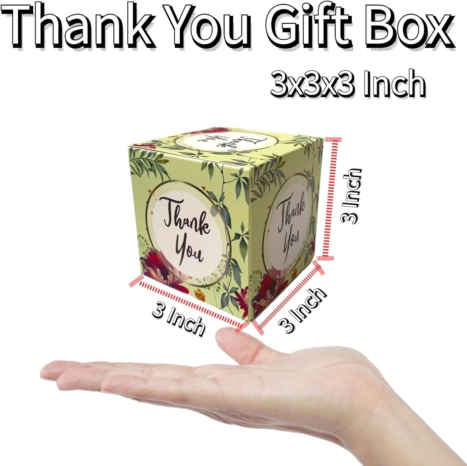 XCXGYCA Paquete de 20 cajas de cartón de agradecimiento de 3 x 3 x 3 pulgadas, cada caja de cartón cuadrada con diseño floral, perfecta para bodas,