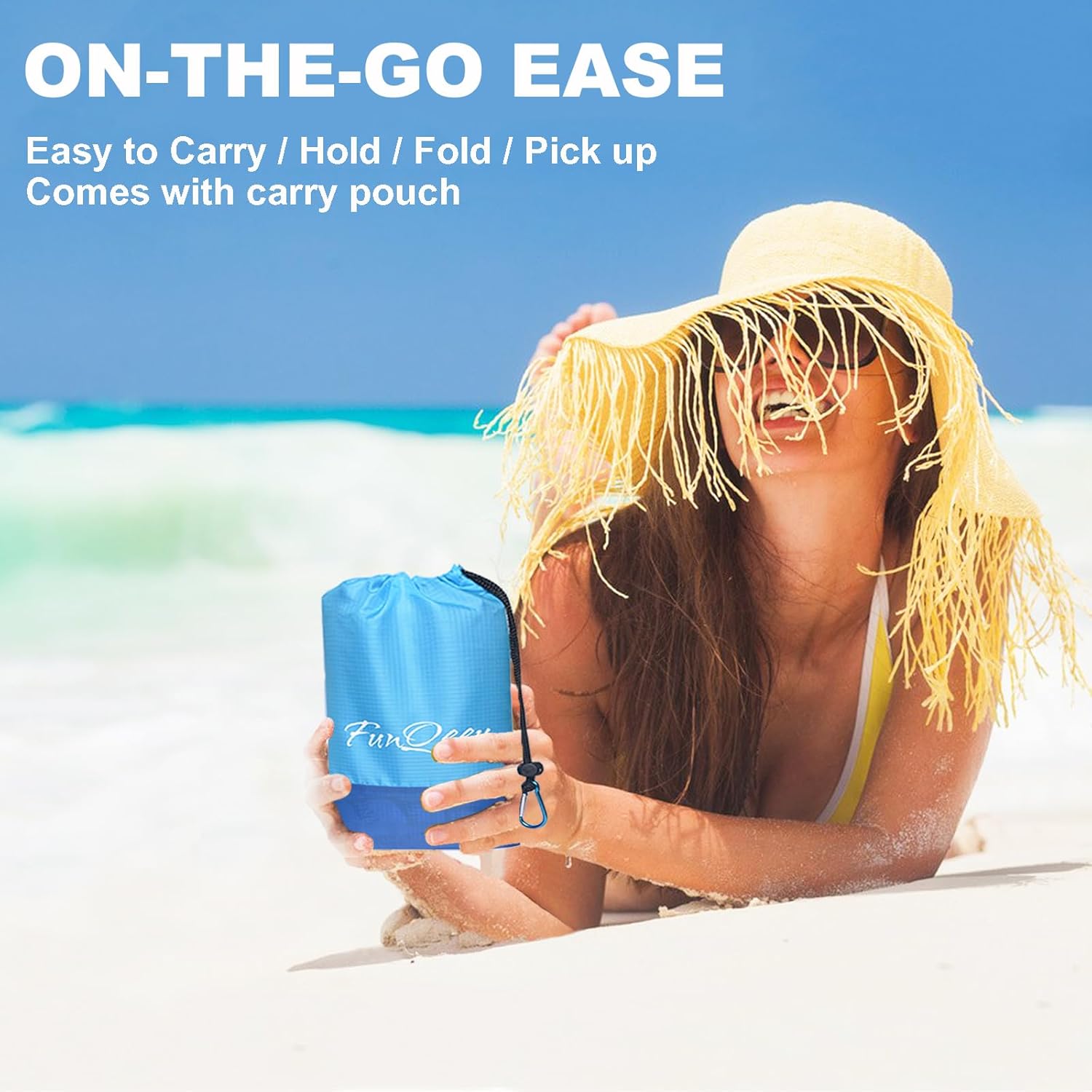 FunQeeu Manta de playa, grande de 83 x 79 pulgadas, manta de picnic a prueba de arena para 2-8 adultos, accesorios para exteriores, portátil,