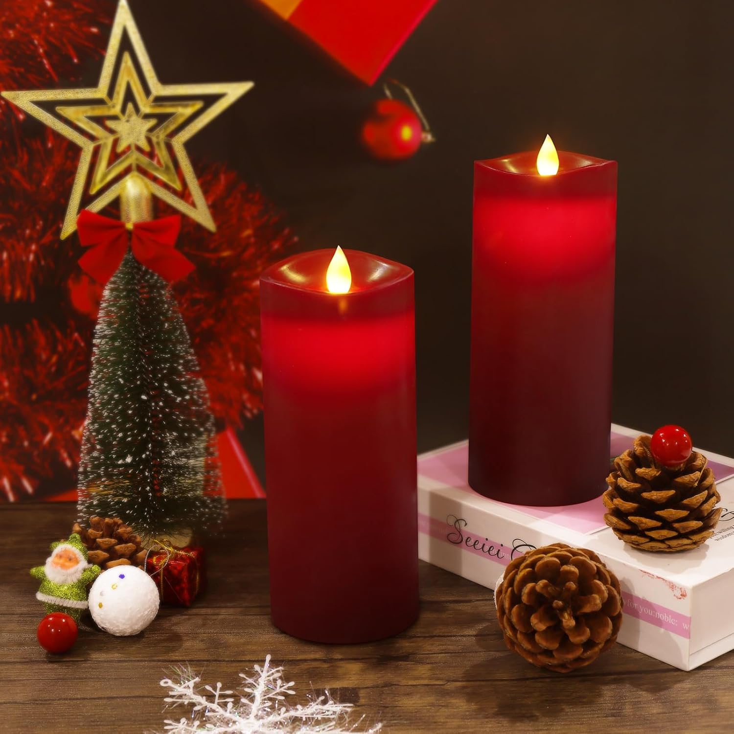 Velas sin llama de 7 x 3 pulgadas, velas LED de llama móvil parpadeante, velas que funcionan con pilas con control remoto y temporizadores, color