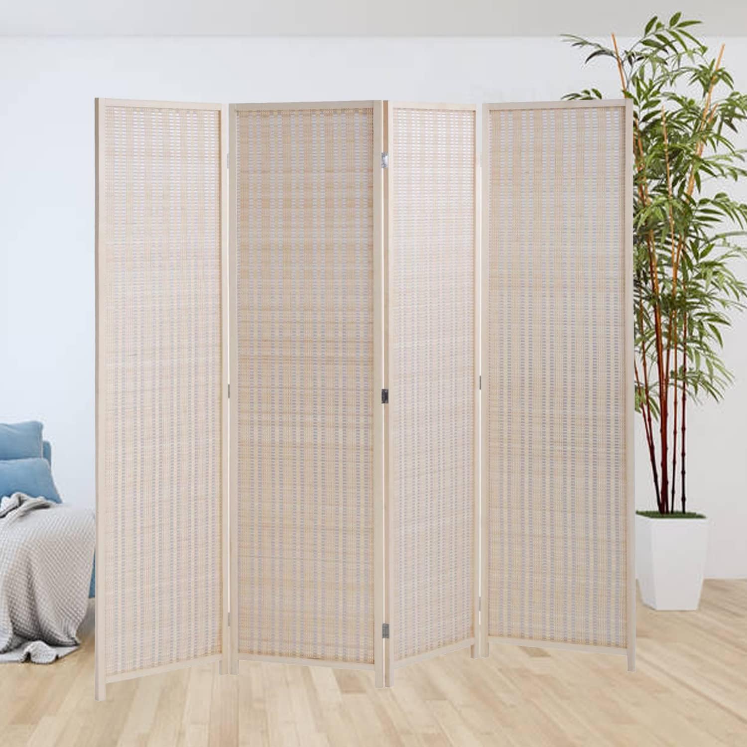 Divisor de habitación de bambú de 6 pies de alto, 4 paneles divisores de habitación y pantallas de privacidad plegables, separación decorativa,