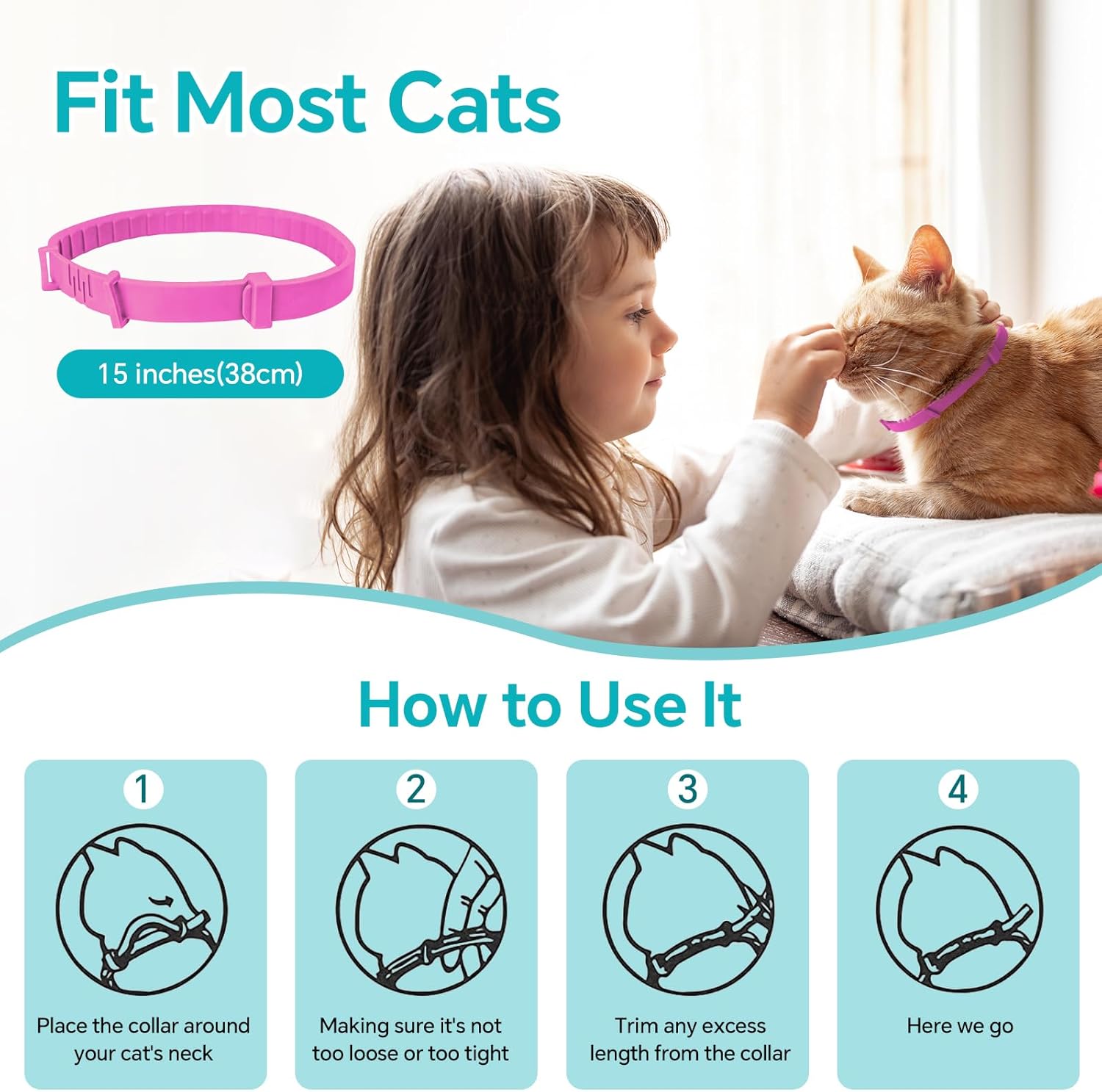 4 paquetes de collar calmante para gatos, collar calmante para gatos, alivio de la ansiedad y la agresión, collar de feromonas del estrés para