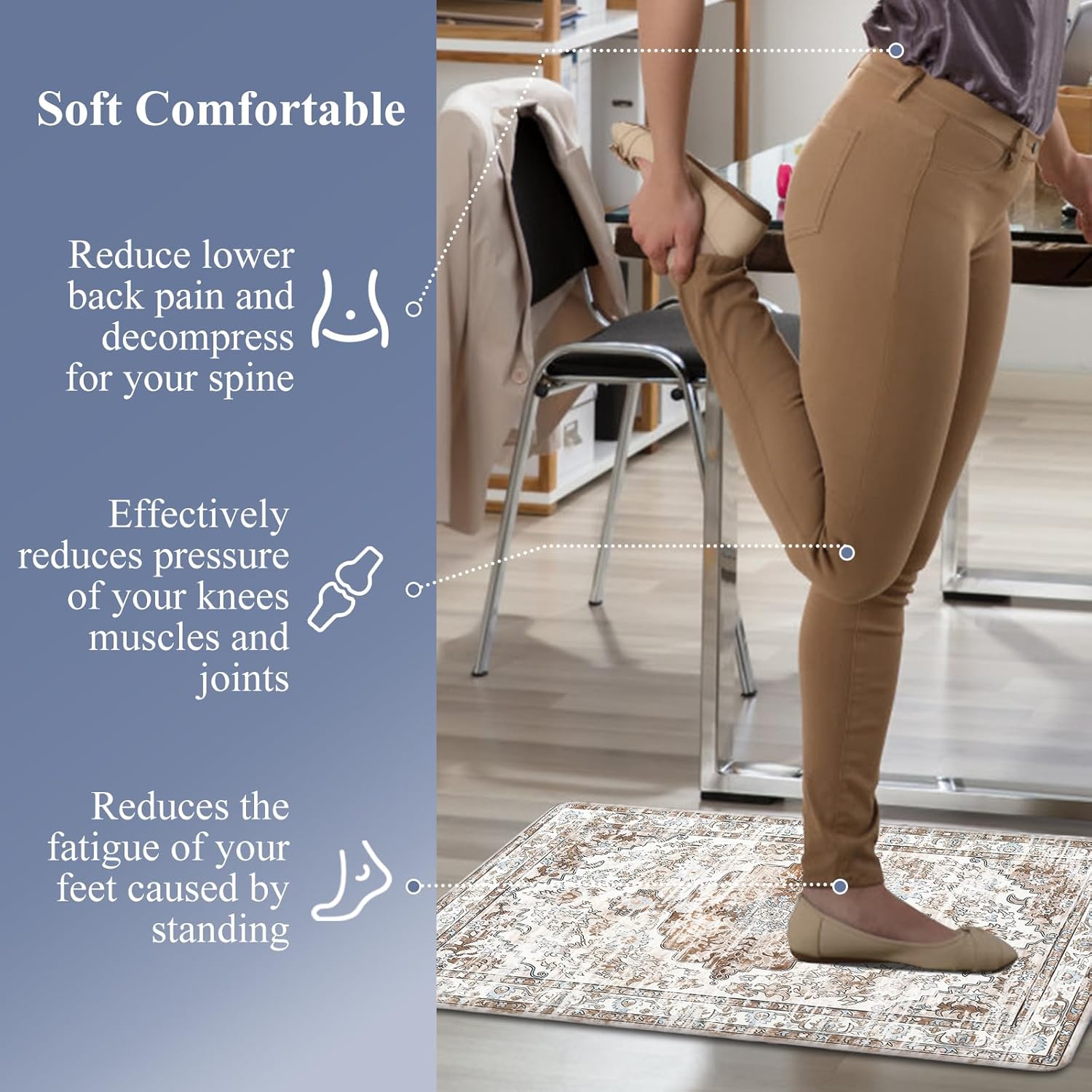 HEBE – Juego de 2 alfombras de cocina acolchadas antifatiga, impermeables, antideslizantes, cómodas, para cocina, oficina en casa, fregadero,
