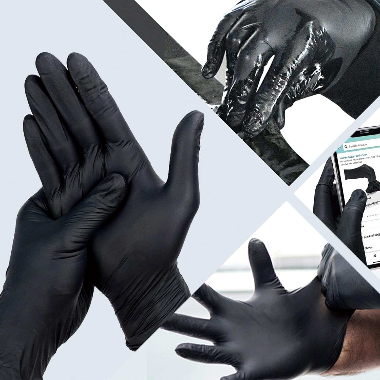 Daddy’s Choice Guantes de nitrilo, negros, pequeños, 100 unidades, guantes protectores
