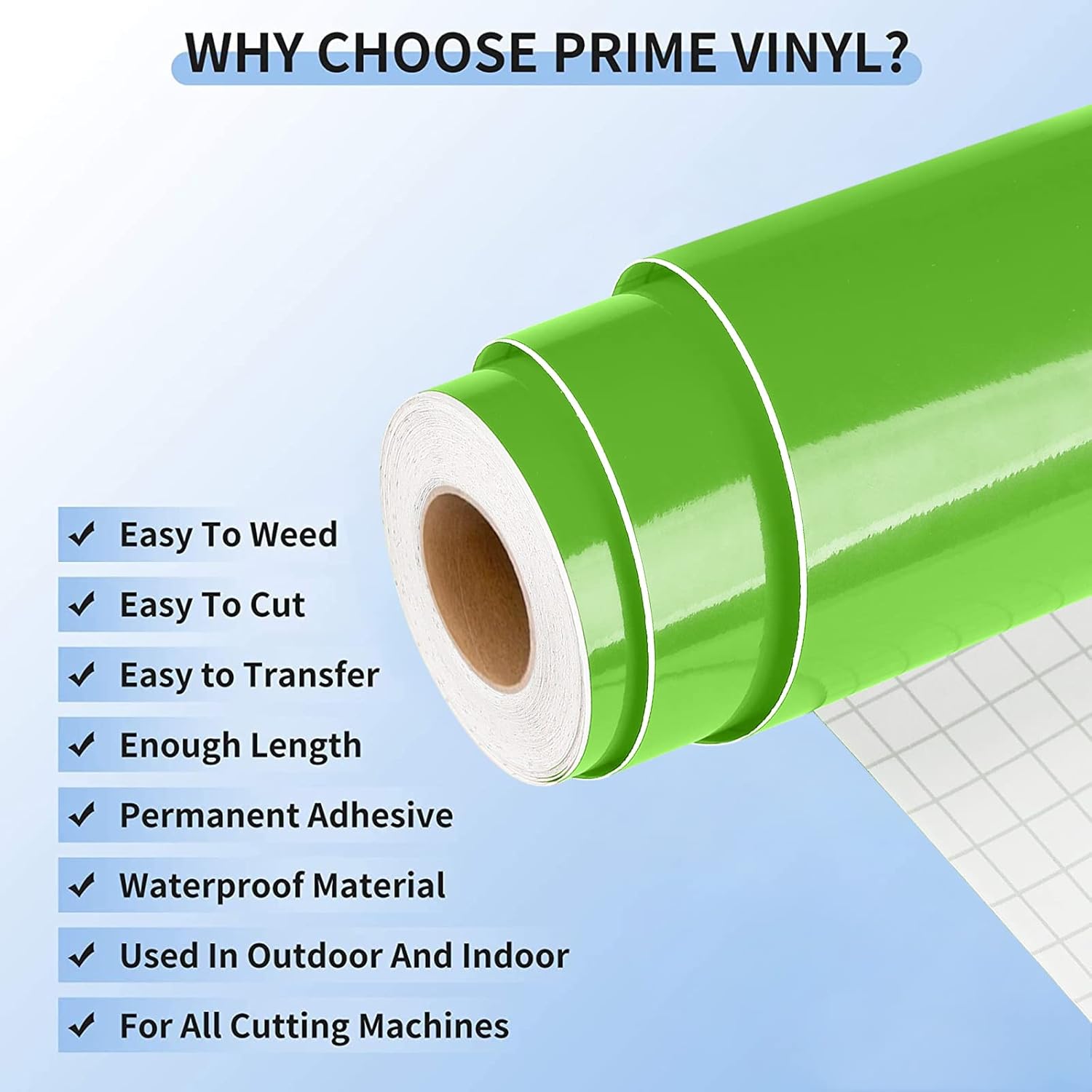 Prime Vinyl Rollo de vinilo permanente verde brillante, 12 pulgadas x 35 pies, rollo de vinilo autoadhesivo verde brillante para Silhouette Cameo,