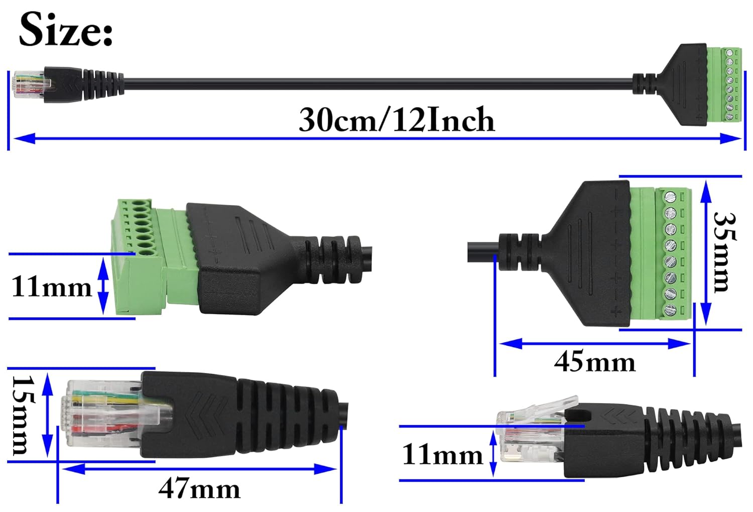 zdyCGTime Adaptador de terminal de tornillo RJ45 macho a 8 pines RJ458P 8C, extensor de cable Ethernet Cat5 a 8 pines, terminal de tornillo sin