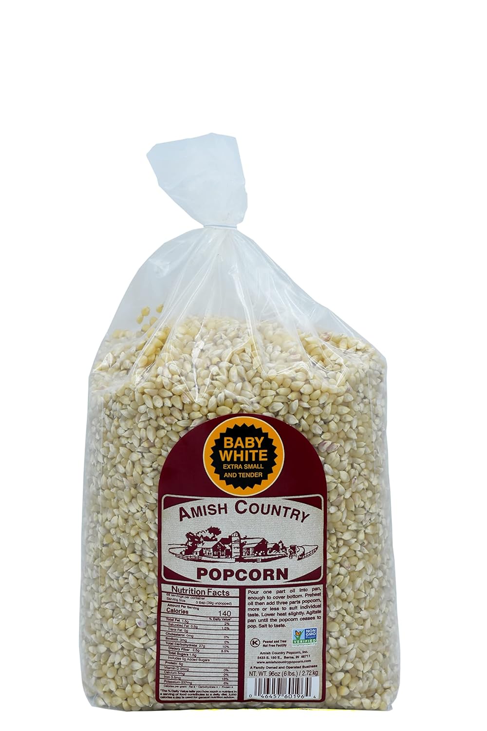 Amish Country Popcorn – Paquete de palomitas de maíz color blanco bebé (bolsa de 6 libras) y de silicona roja  Palomitas pequeñas y tiernas  El
