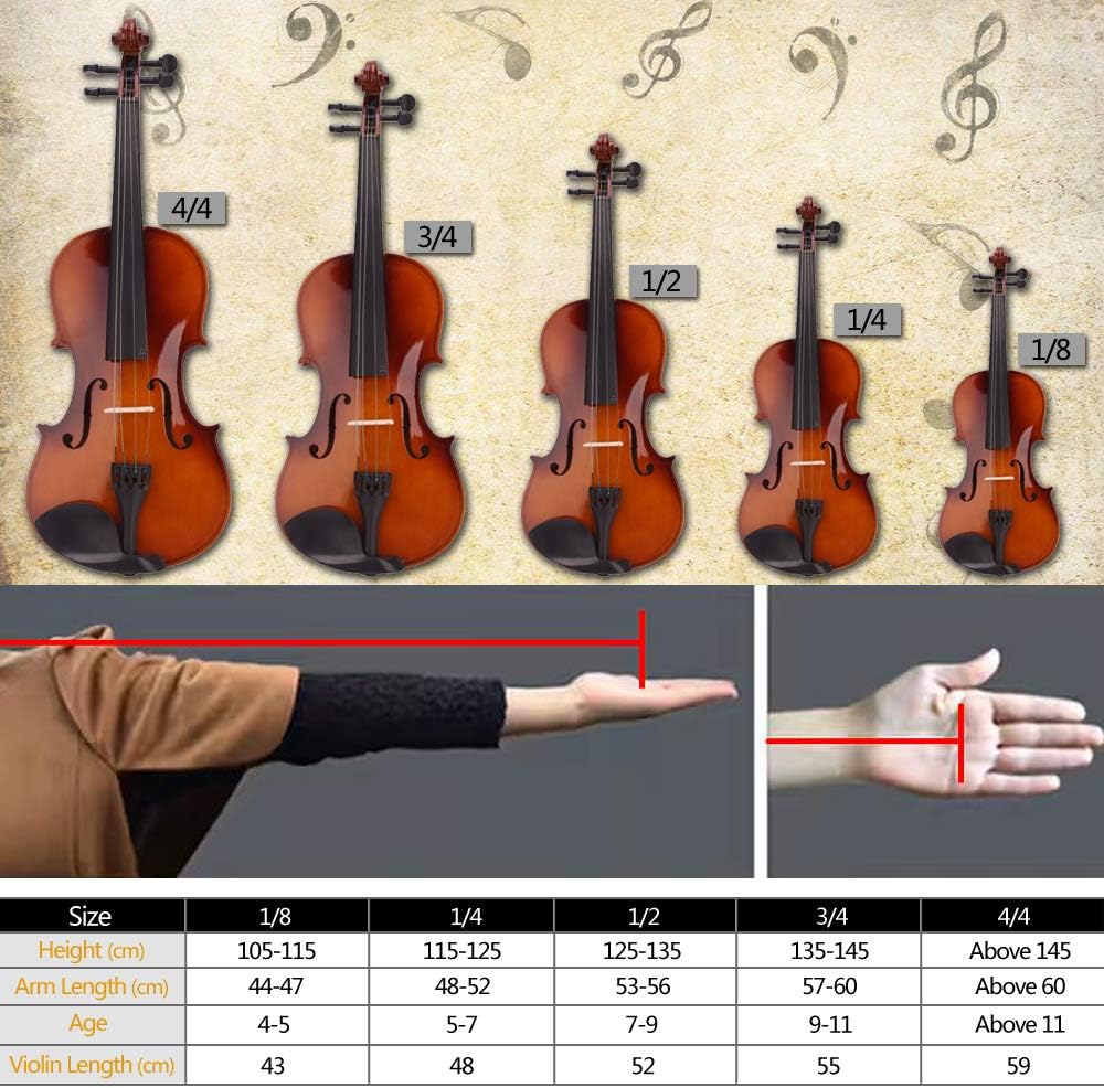 Juego de violín acústico 44, hecho a mano, violín acústico para estudiantes, paquete para principiantes, estuche de transporte, arco y colofonia