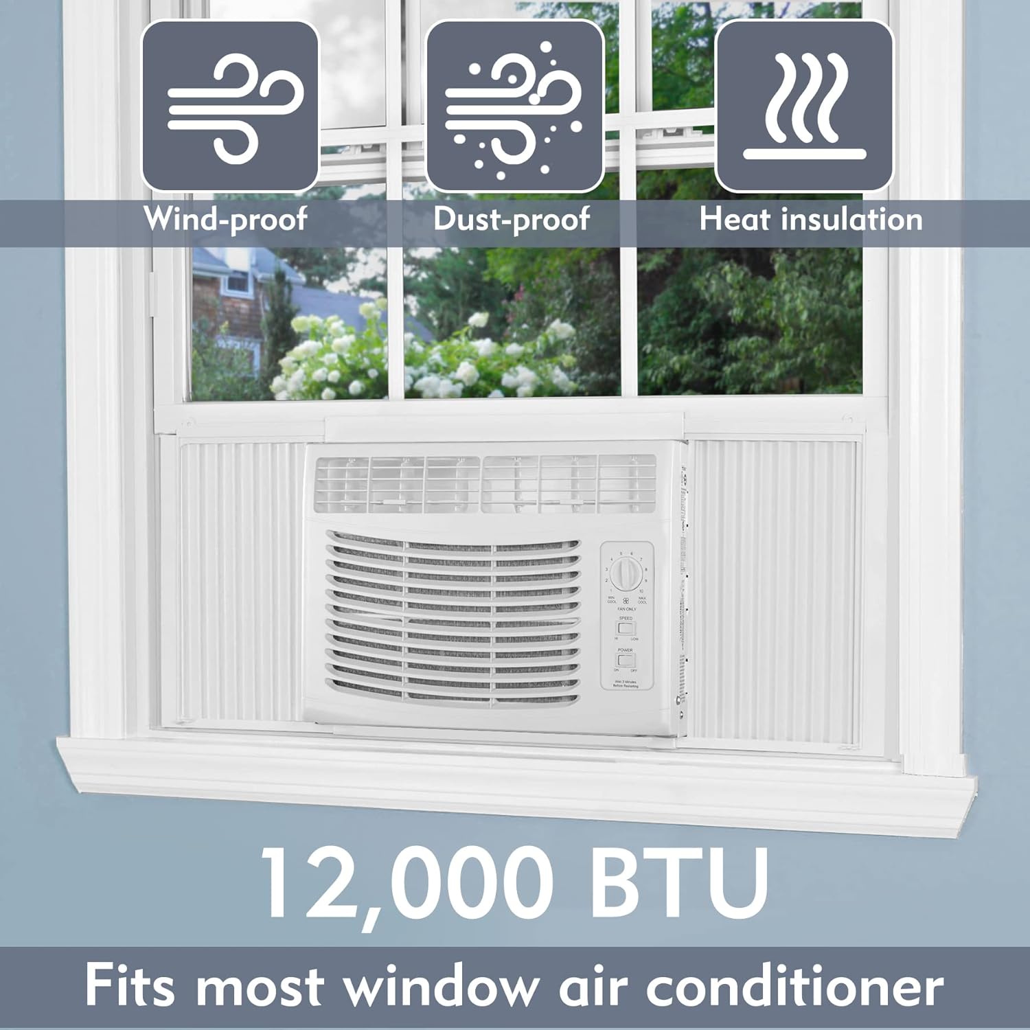 Flamorrow Paneles laterales de aire acondicionado de ventana con marco, se adapta a aires acondicionados de ventana de 12,000 BTU, kit de relleno de