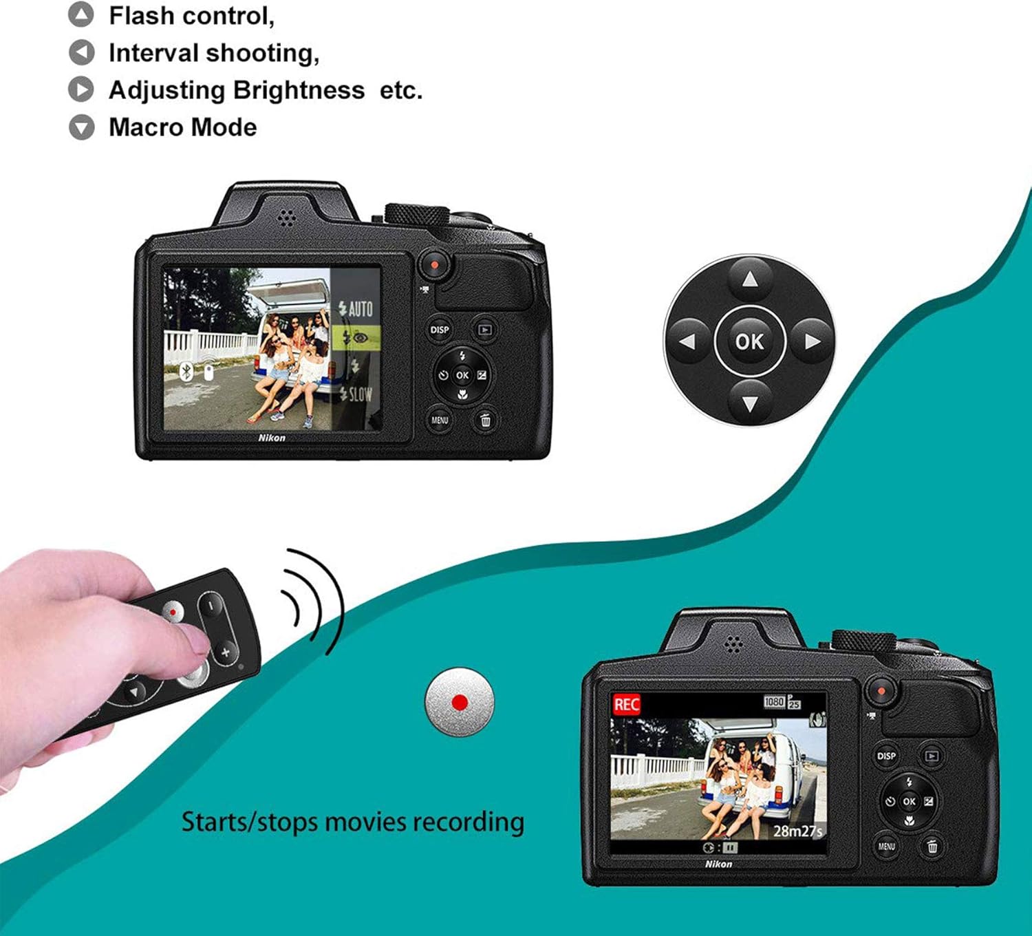 AODELAN Mando a distancia inalámbrico para Nikon COOLPIX P1000 Z50 B600 A1000 P950 Z50 Z6 II Z7 II Z fc Zfc Accesorios de repuesto ML-L7