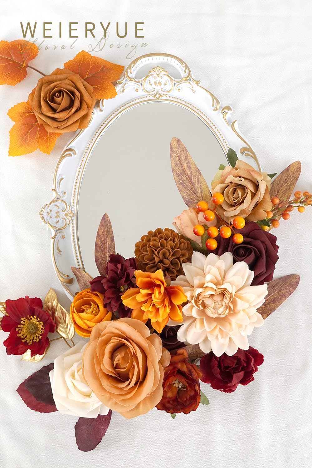 WEIERYUE Juego de flores artificiales de seda para decoración de otoño, flores falsas de seda para centros de mesa, decoración de pasteles, ramos de