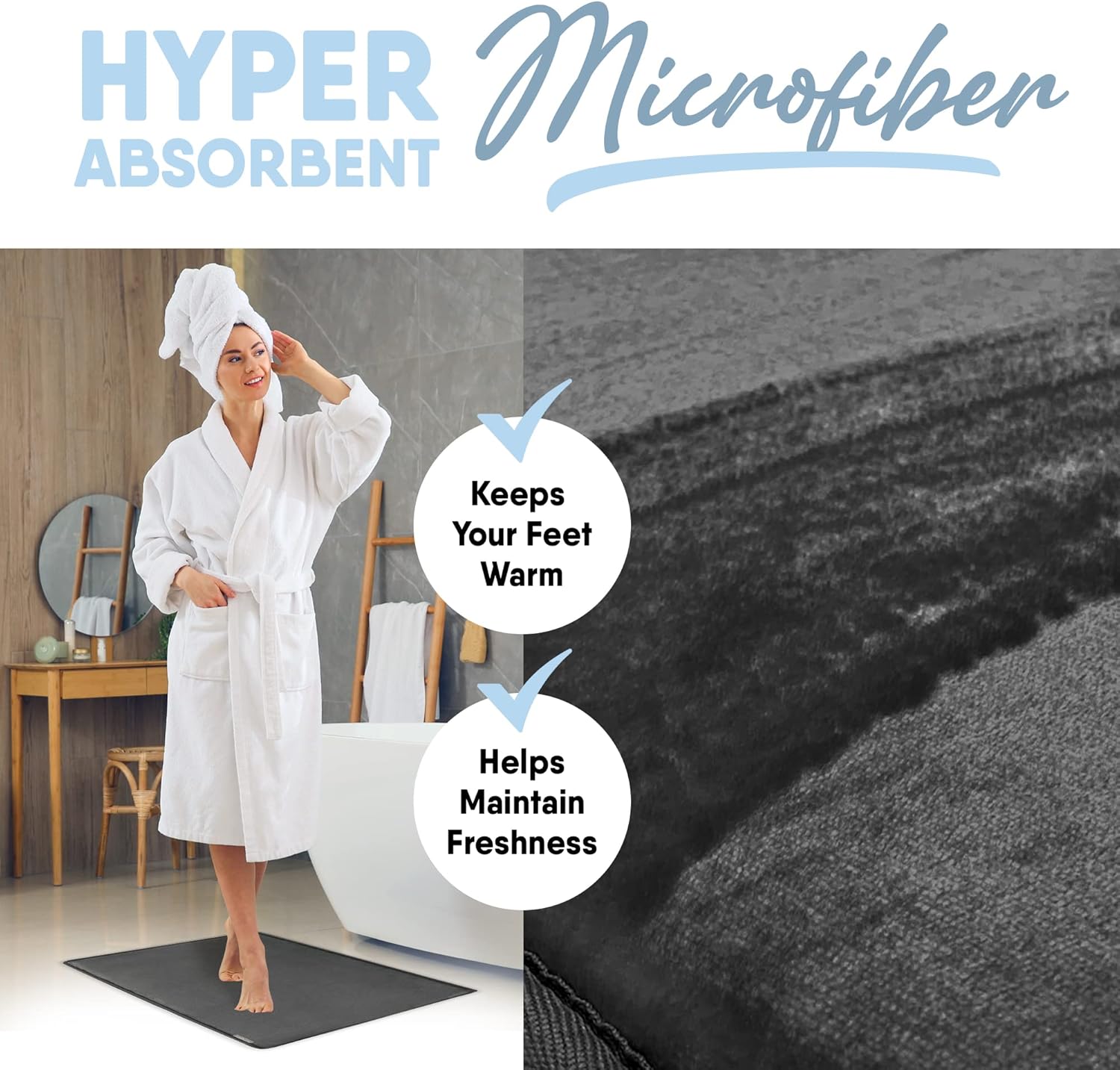 MICRODRY SoftLux – Tapete de baño sólido para baño, extra grueso, de espuma viscoelástica, con base antideslizante GripTex, tapete de baño