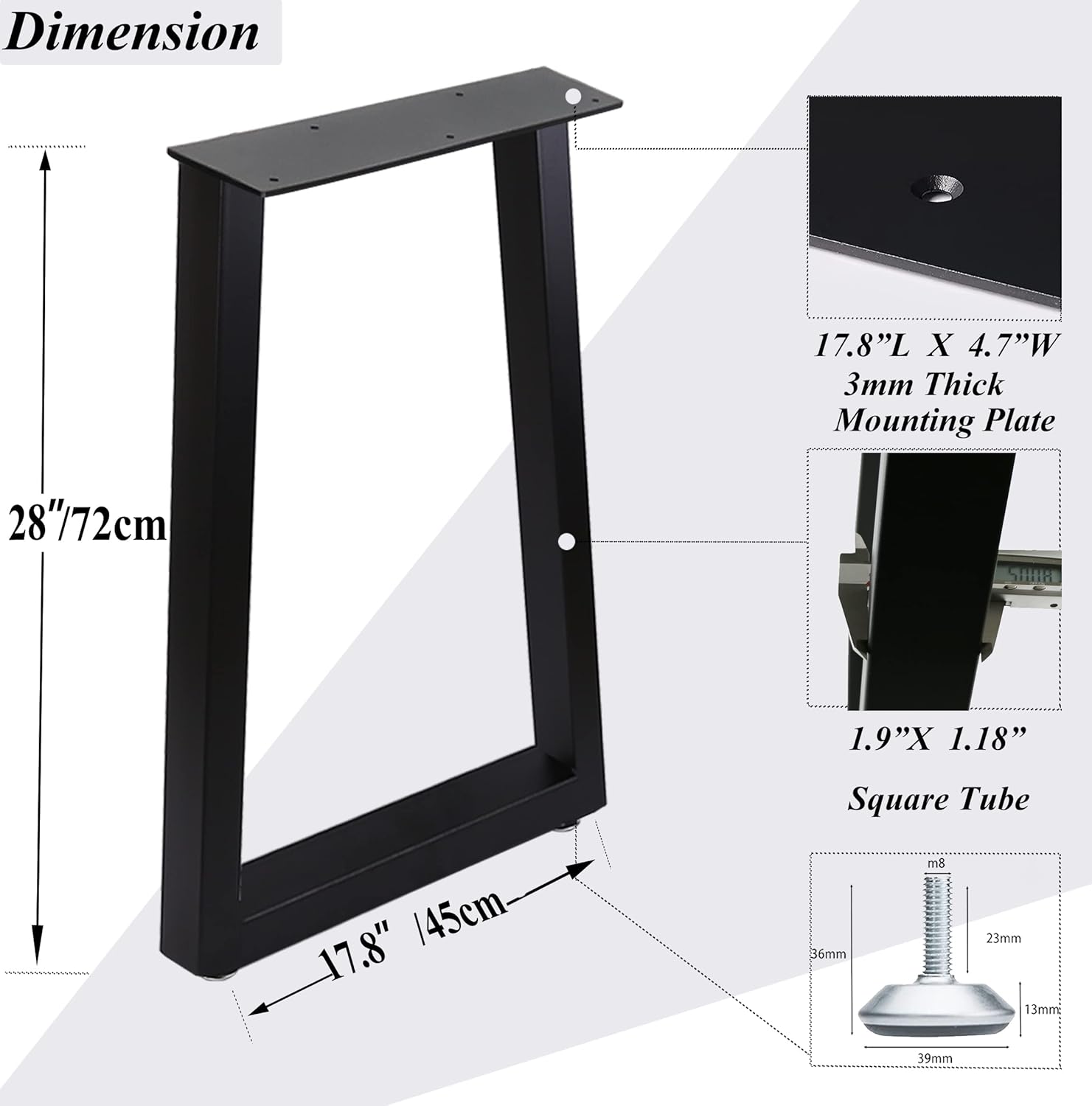 Patas de mesa de metal de 28 pulgadas de altura de 17.7 pulgadas de ancho, patas de escritorio resistentes, patas de muebles para mesa de comedor,