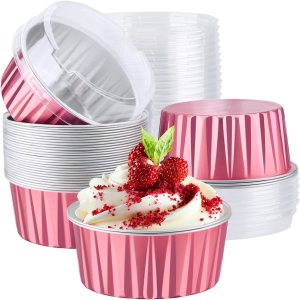 EUSOAR Vasos de aluminio con tapas, 30 moldes desechables de papel de aluminio para muffins de 5 onzas, moldes para hornear, recipientes desechables EUSOAR Vasos de aluminio con tapas, 30 moldes desechables de papel de aluminio para muffins de 5 onzas, moldes para hornear, recipientes desechables