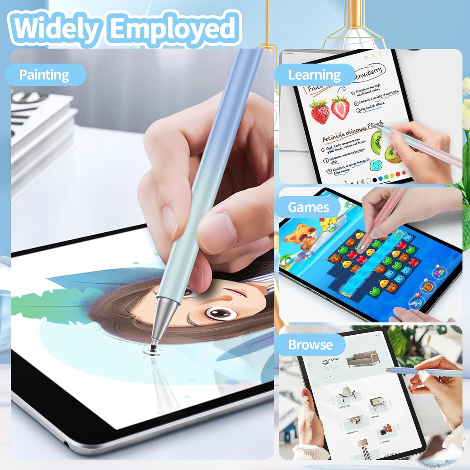 Lápiz óptico para pantallas táctiles (3 unidades), lápiz capacitivo 2 en 1 de alta precisión para iPad compatible con iPadiPhonetabletAndroidiOS y