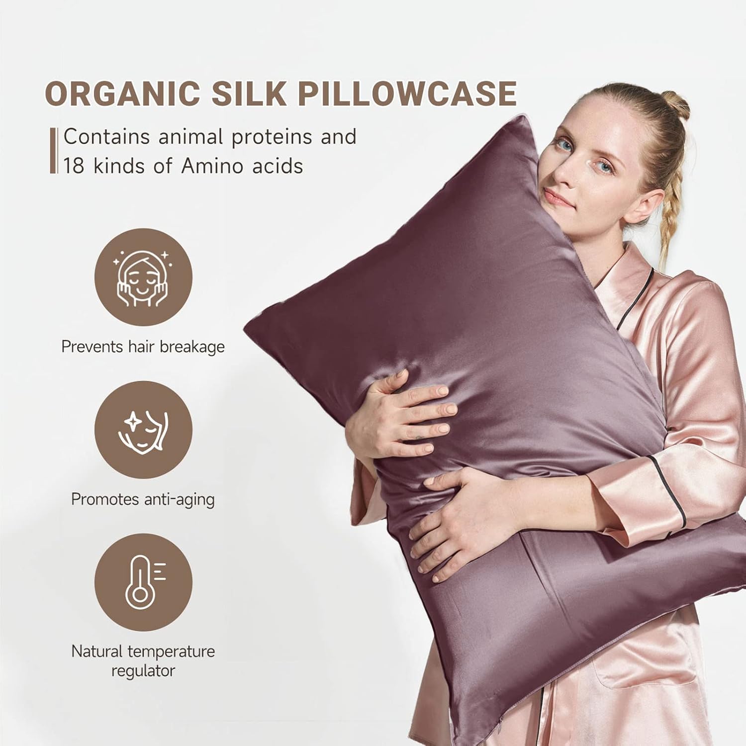 THXSILK Juego de 2 fundas de almohada de seda de morera para cabello y piel con cremallera oculta, seda de morera real en ambos lados, fundas de