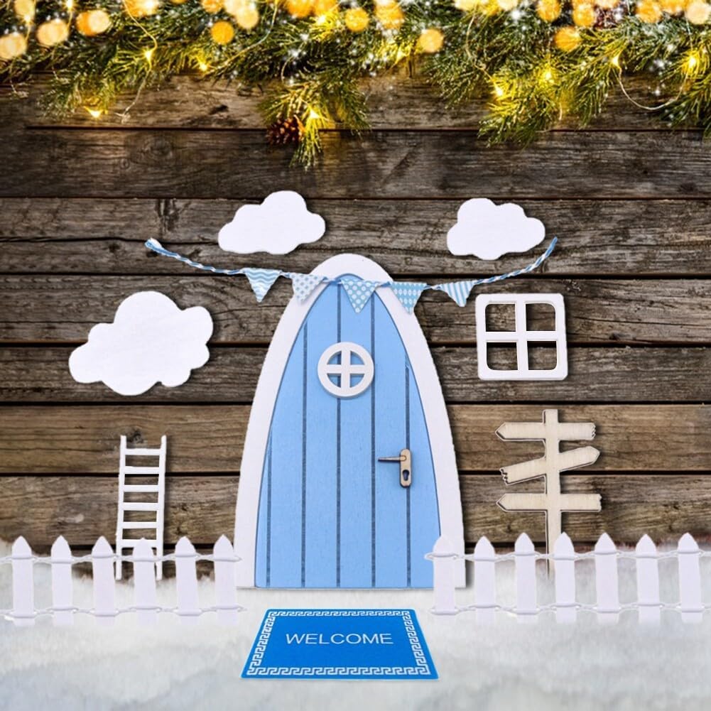Mini puerta de madera de Navidad elfo niña hada puerta casa accesorios dientes hadas puerta kit pequeño decoración de Navidad al aire libre