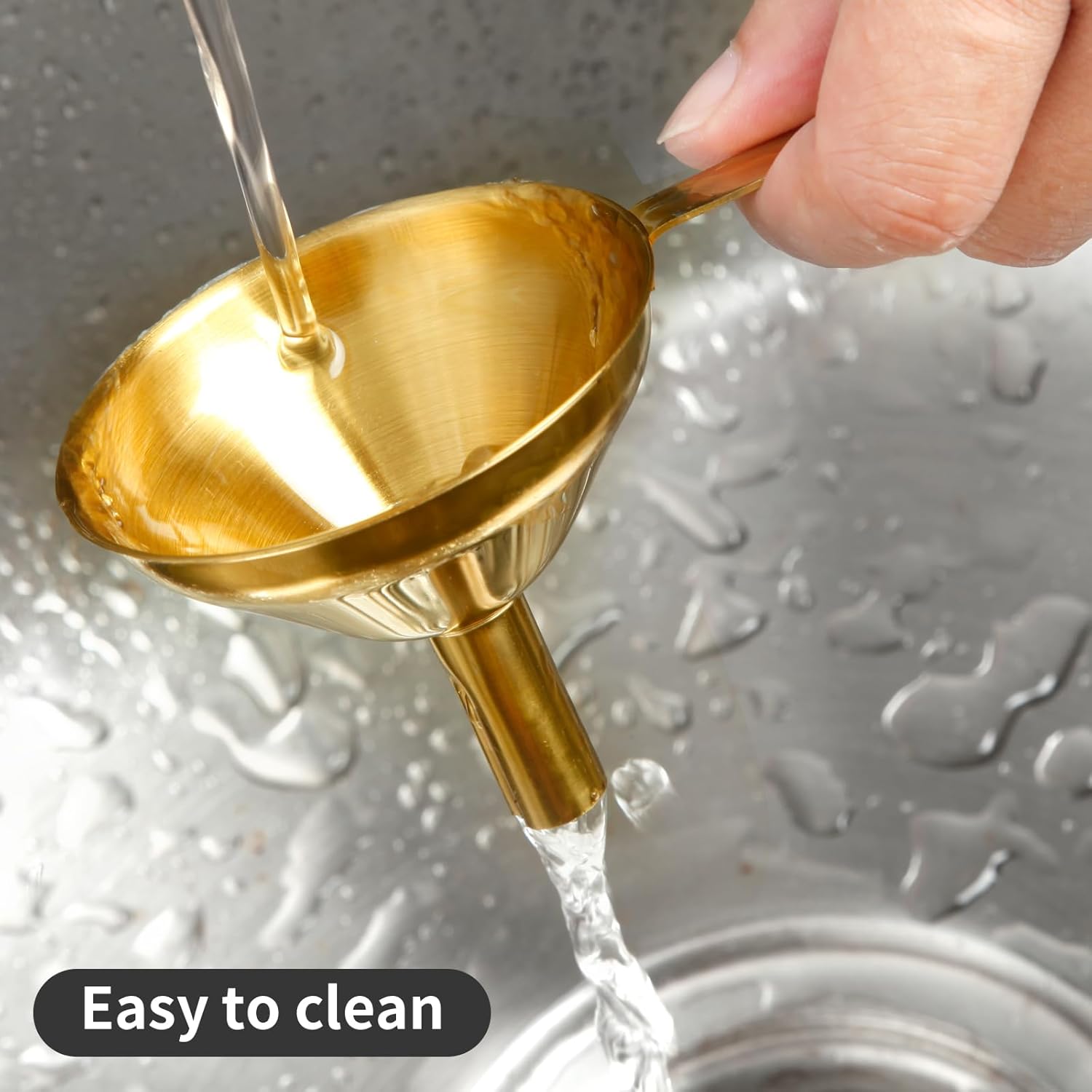 Raings Embudos pequeños para llenar botellas, juego de 3 embudos de cocina de metal de acero inoxidable con diseño de mango largo, mini embudo de
