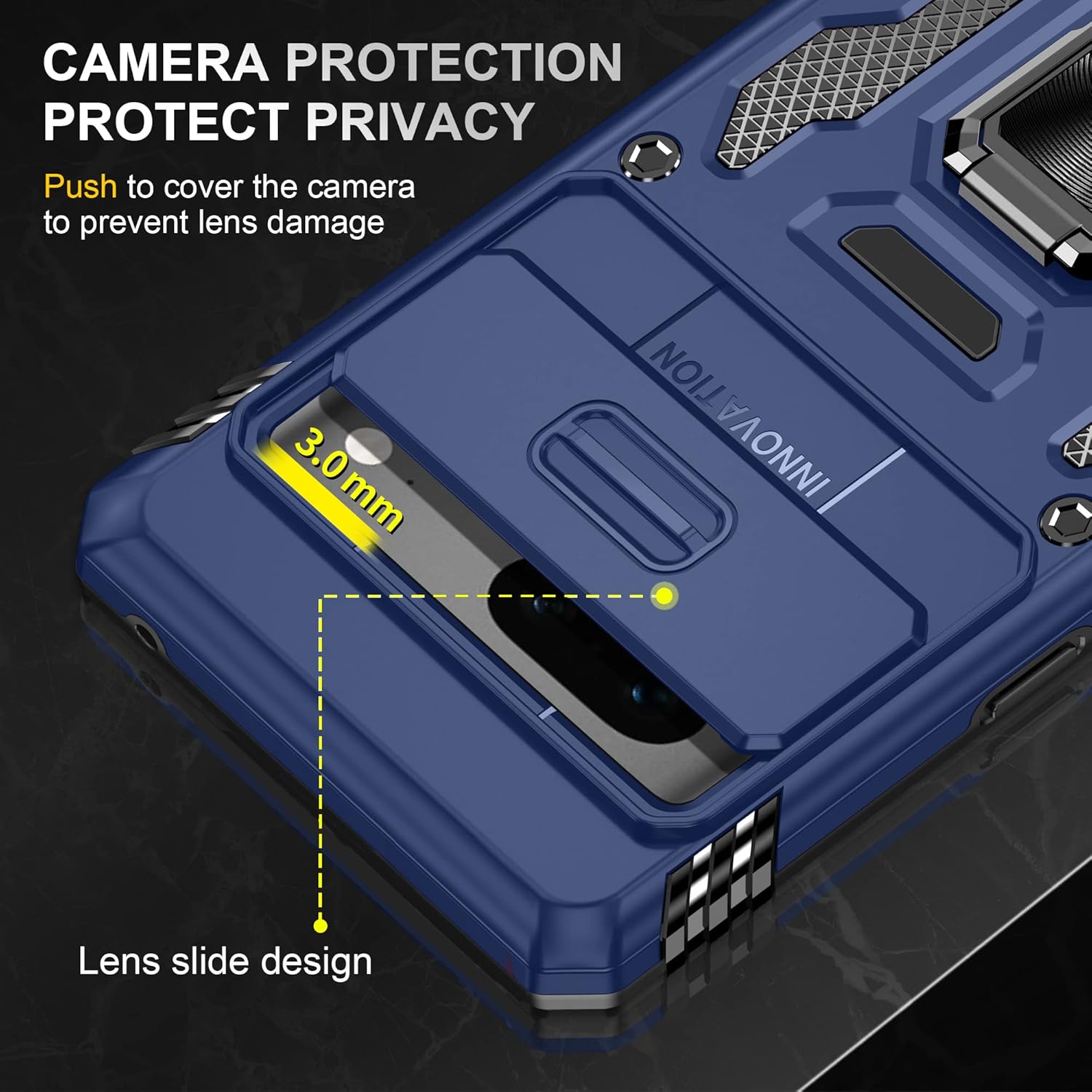 DEERLAMN Funda para Google Pixel 7 con cubierta deslizante para cámara + protector de pantalla (1 unidad), soporte de anillo giratorio de grado