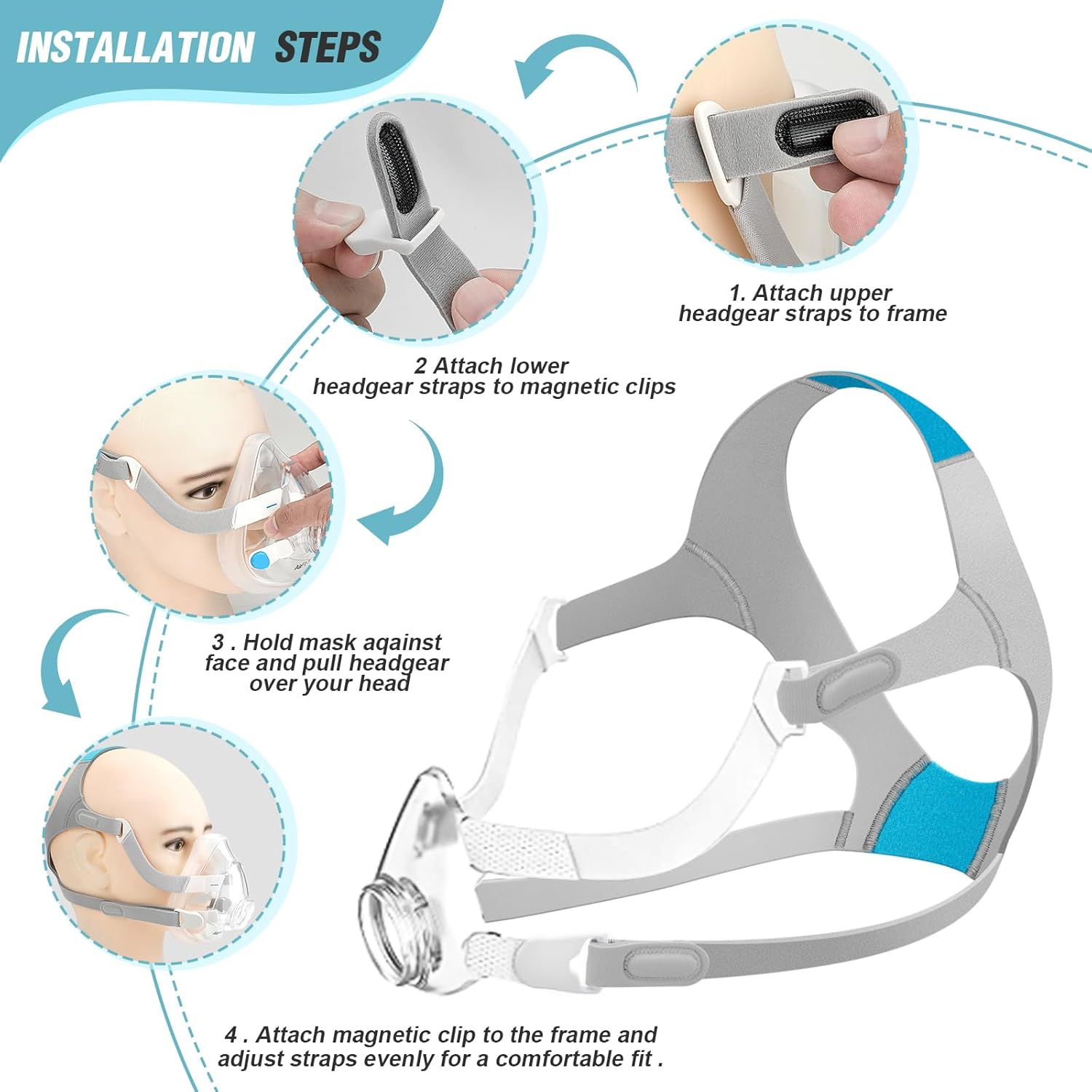 Protector de cabeza de repuesto para máscara N20  Suministros de casco compatibles con correa N20 incluidos, 2 clips magnéticos, talla única