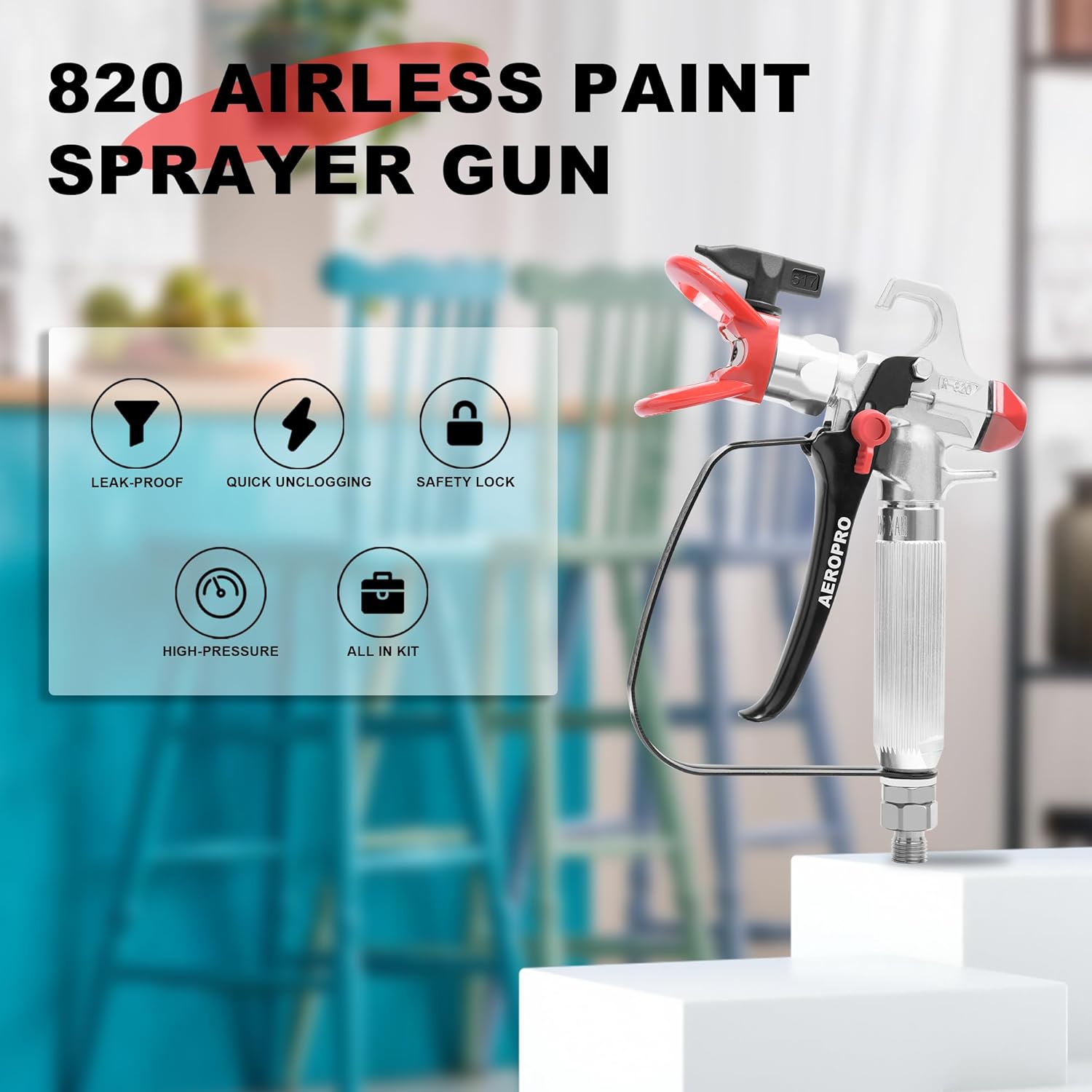 AEROPRO Tools Pistola pulverizadora de pintura sin aire con 5 puntas de pulverización y 10 filtros, 3600PSI de alta presión giratoria kit de pistola