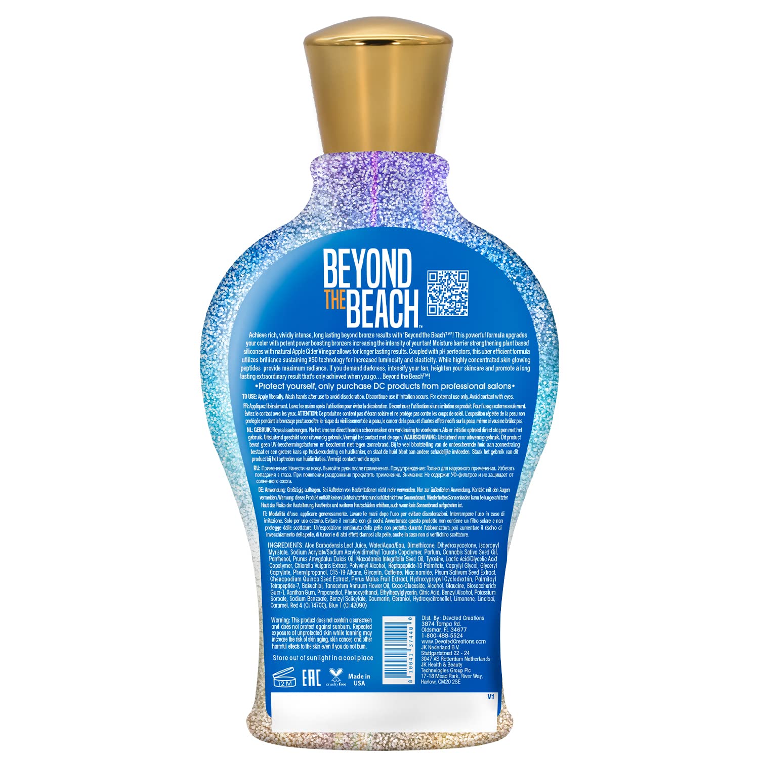 Devoted Creations Beyond the Beach – Barrera bronceadora intensamente oscura altamente concentrada que fortalece las siliconas a base de plantas que