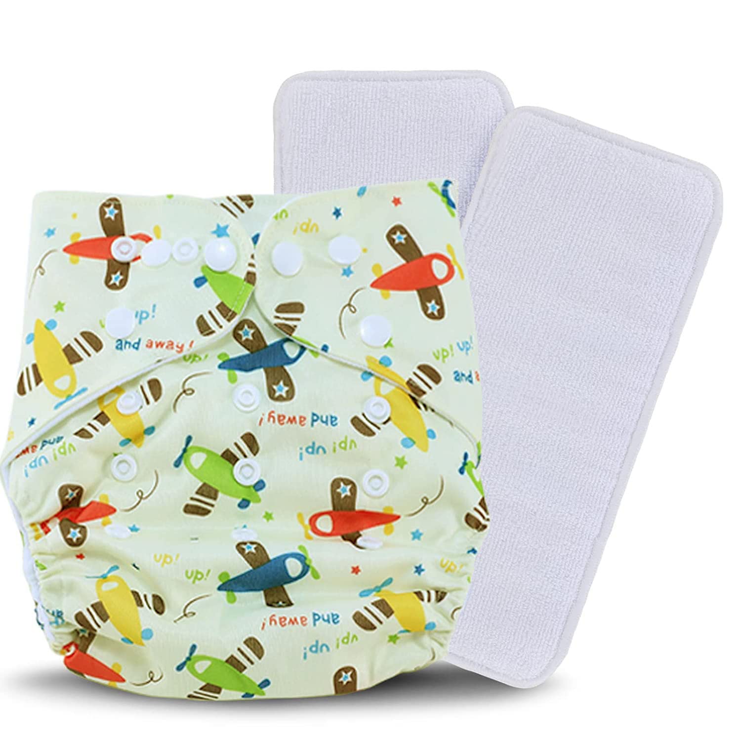 Pañal de tela lavable reutilizable talla única ajustable para bebé, 1 pañal y 2 piezas de insertos de microfibra de 3 capas