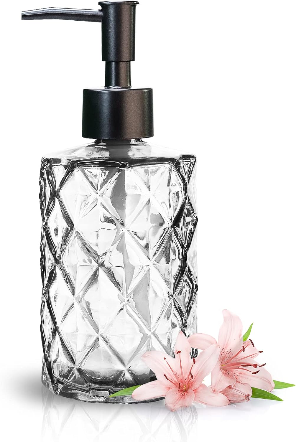 Top-spring Dispensador de jabón de vidrio de 12 onzas, dispensador de jabón de loción recargable para baño, cocina, jabón de manos, jabón para platos